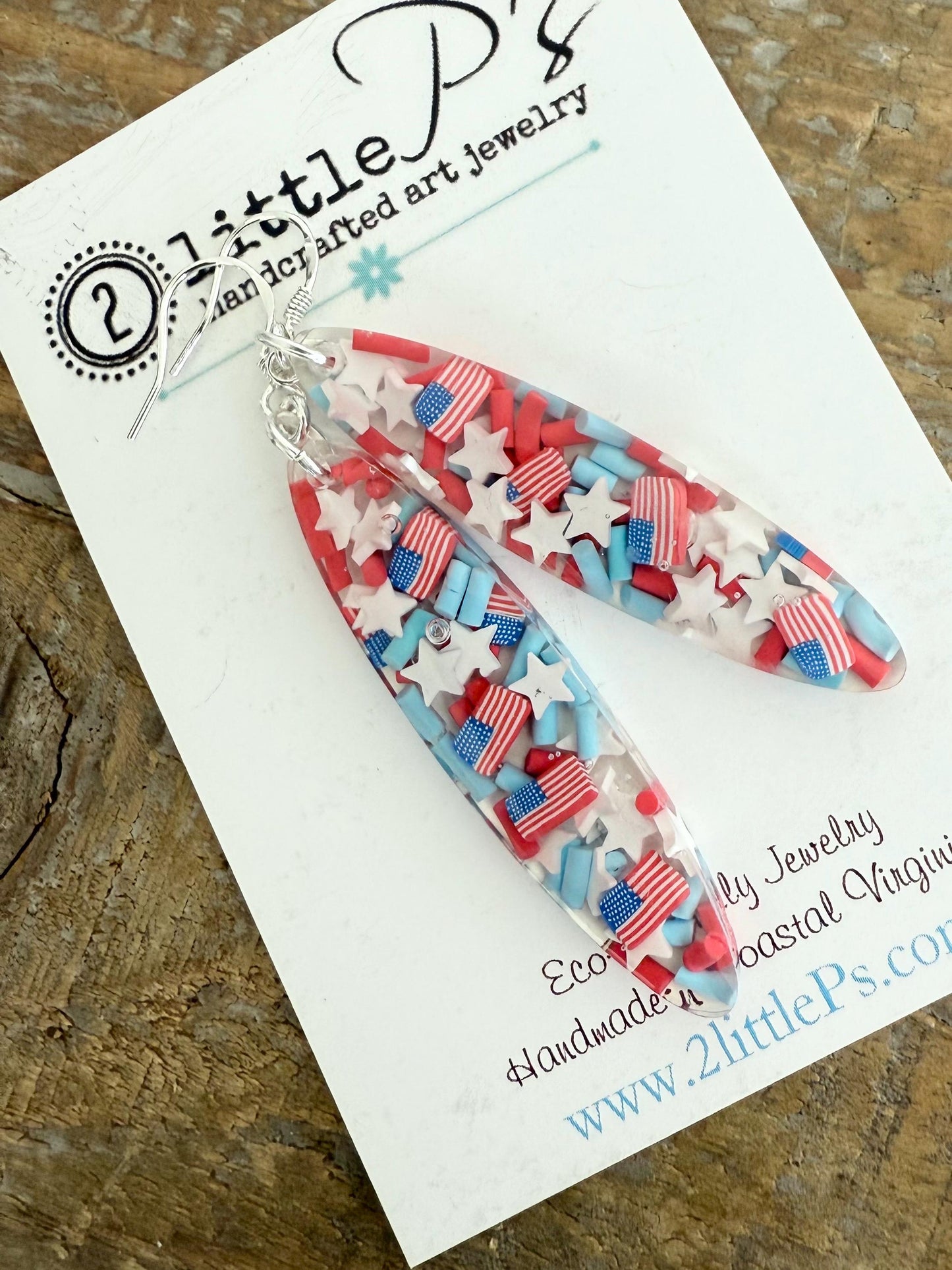 Patriotic USA Resin Earrings – Red, White & Blue Stars and Flags – Handmade 4th of July Jewelry
