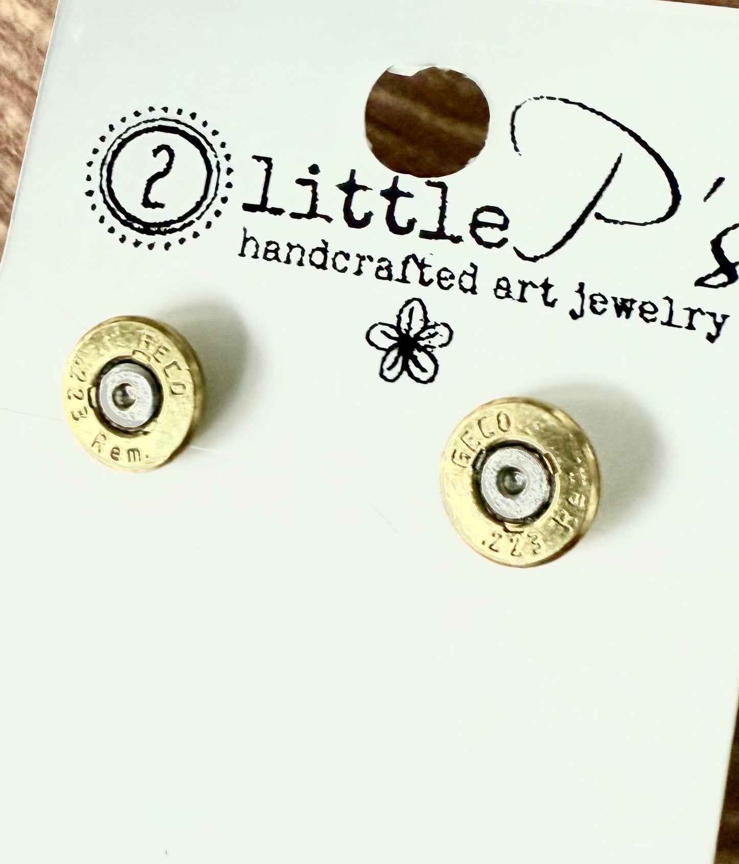 Recycled .223 Bullet Stud Earrings | Brass Shell Casing Jewelry | Handcrafted by 2 Little P’s