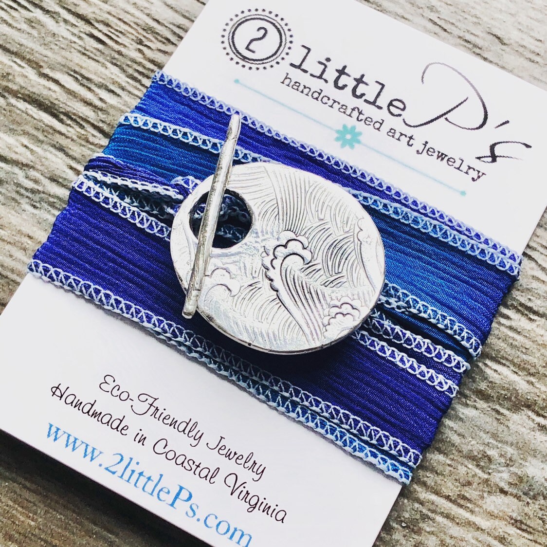 Tidal Nautical Waves White Water Rafting Gift The Tidewater Silver Silk Wrap Bracelet Beach lover