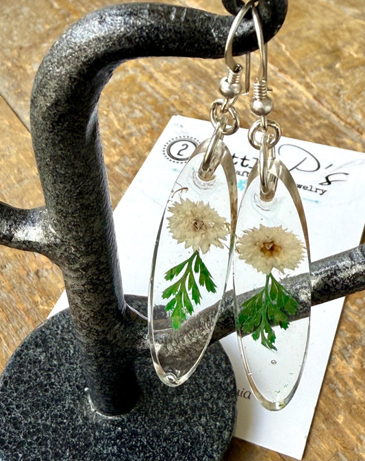 Pressed Flower Resin Earrings – Dainty Botanical Jewelry – Eco-Friendly, Handmade in Virginia