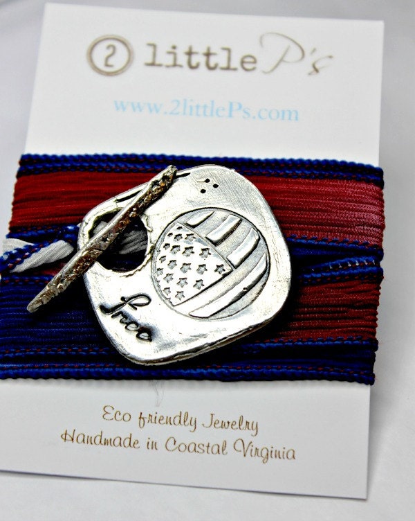 READY TO SHIP Patriot Bracelet, America, American Flag Jewelry, Freedom Bracelet, Silk Wrap Bracelet, Stars and Stripes
