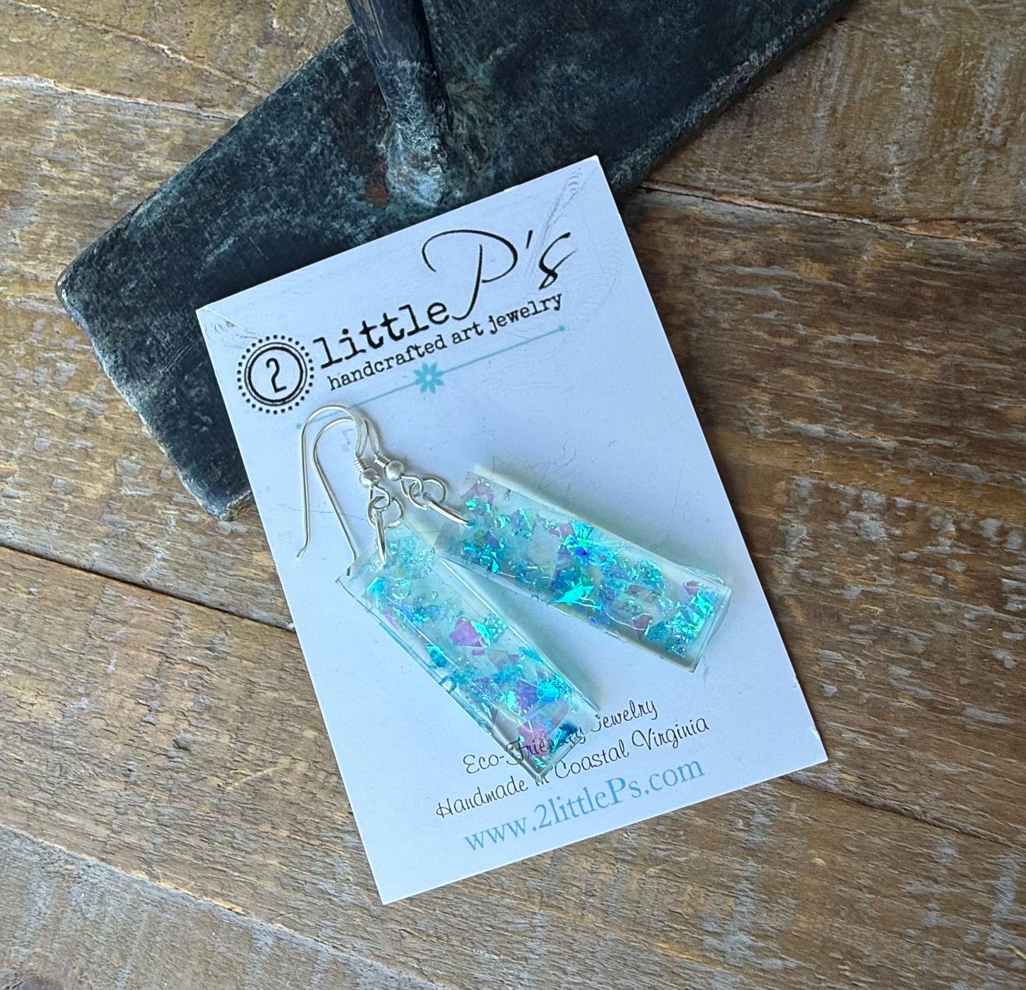 Iridescent Shimmer Resin Earrings – Handmade Eco-Friendly Dangle Earrings in Aqua & Lavender