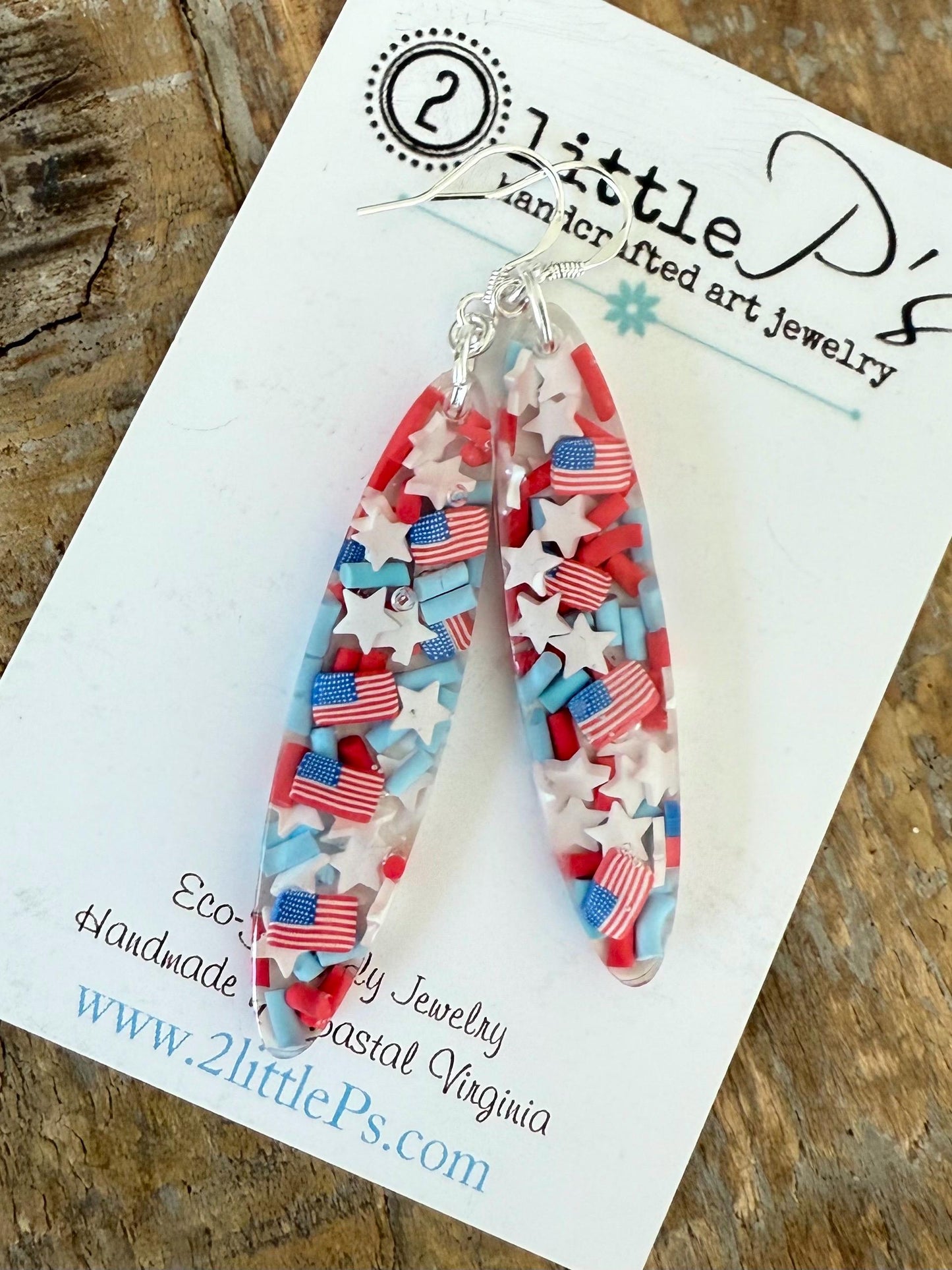 Patriotic USA Resin Earrings – Red, White & Blue Stars and Flags – Handmade 4th of July Jewelry