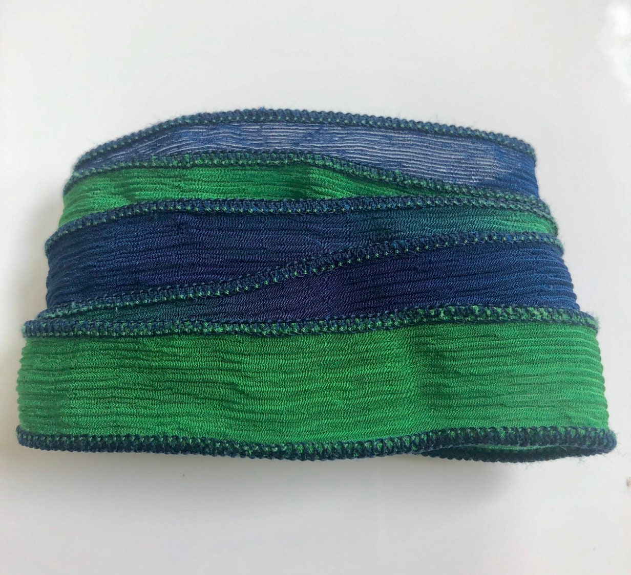 Silk Wrap Ribbon, Silk Ribbon Wrap ~ Navy and Green Silk Wrap Ribbon - One Ribbon