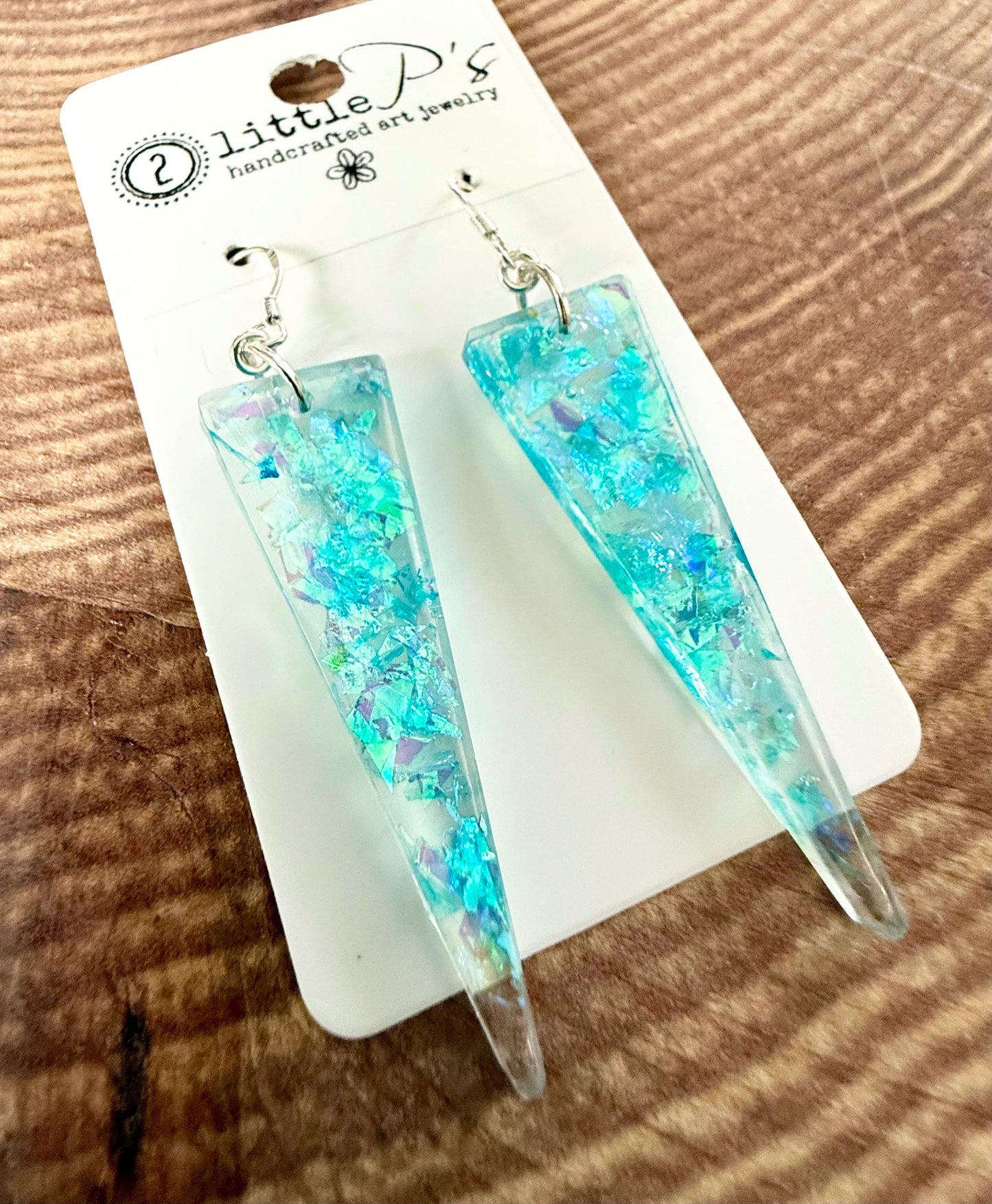 Iridescent Shard Drop Earrings | Handmade Resin Dangles | Lightweight Statement Earrings | Aqua & Pastel Glitter Jewelry by 2 Little P’s