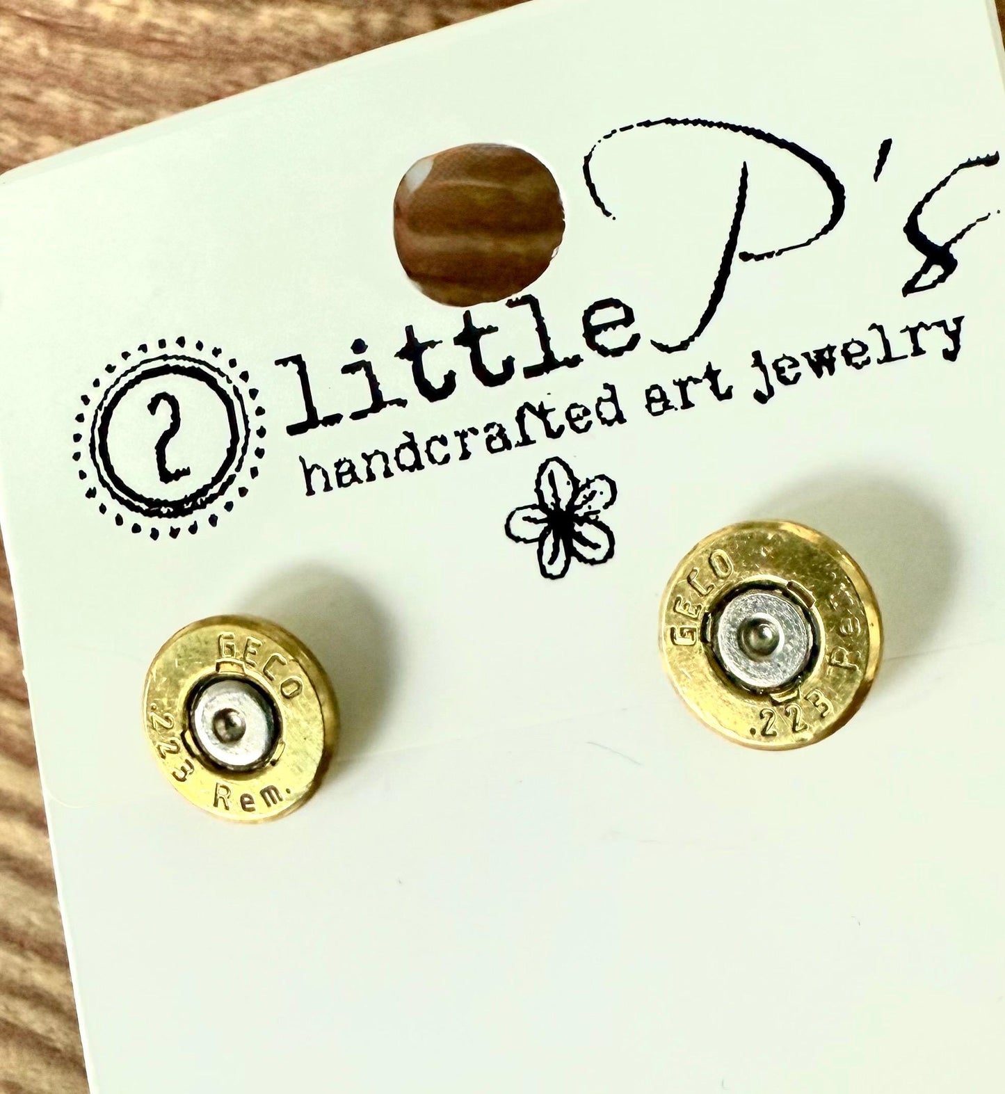 Recycled .223 Bullet Stud Earrings | Brass Shell Casing Jewelry | Handcrafted by 2 Little P’s