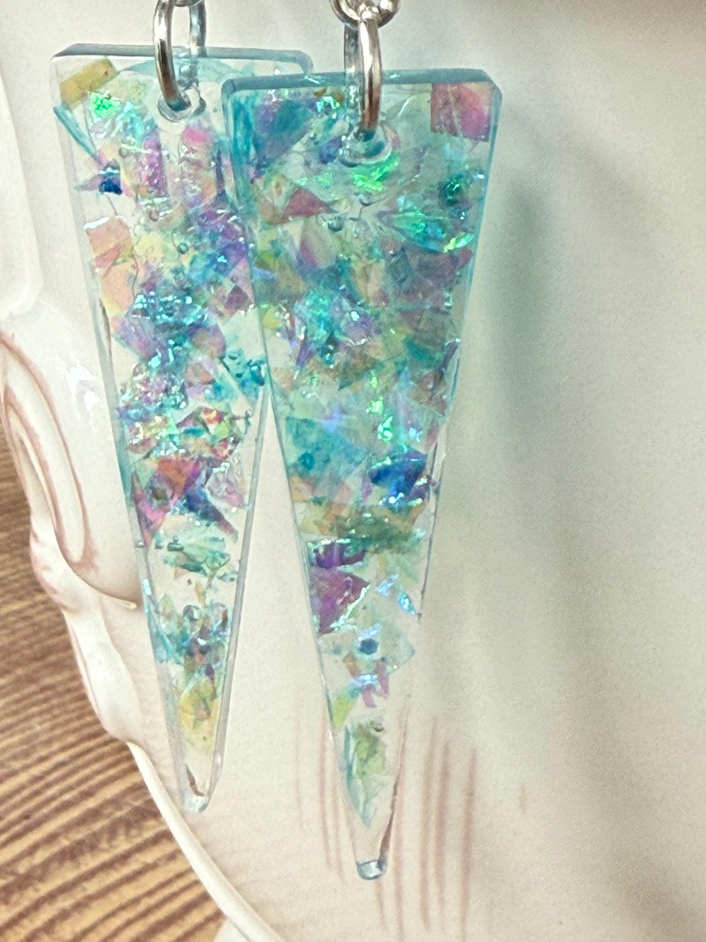 Iridescent Shard Drop Earrings | Handmade Resin Dangles | Lightweight Statement Earrings | Aqua & Pastel Glitter Jewelry by 2 Little P’s