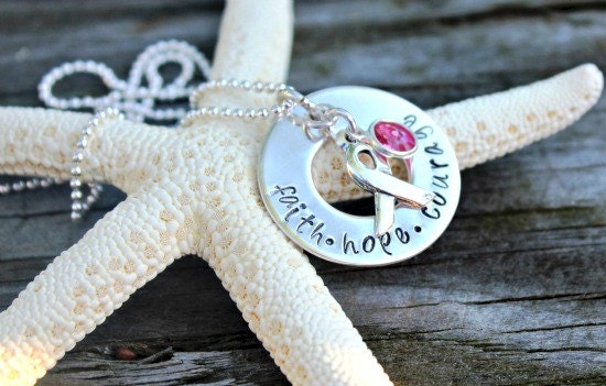 Cancer Awareness Jewelry, Inspirational ~ Handstamped Sterling Silver Faith - Hope - Courage Infinity Awareness Necklace