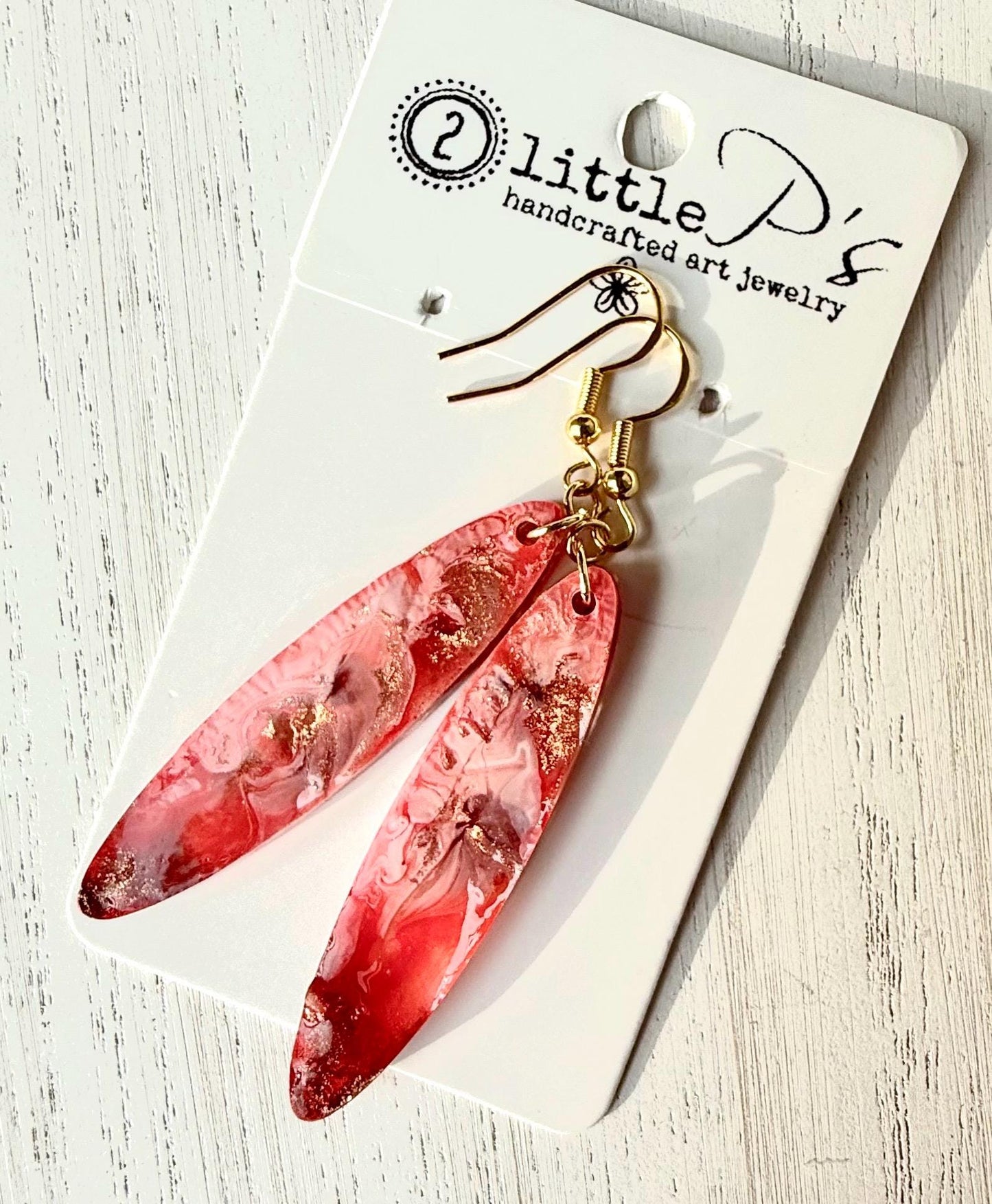 Rose Gold Swirl Resin Earrings – Handcrafted Marbled Dangle Earrings – Lightweight Statement Jewelry – 2 Little P’s Handmade