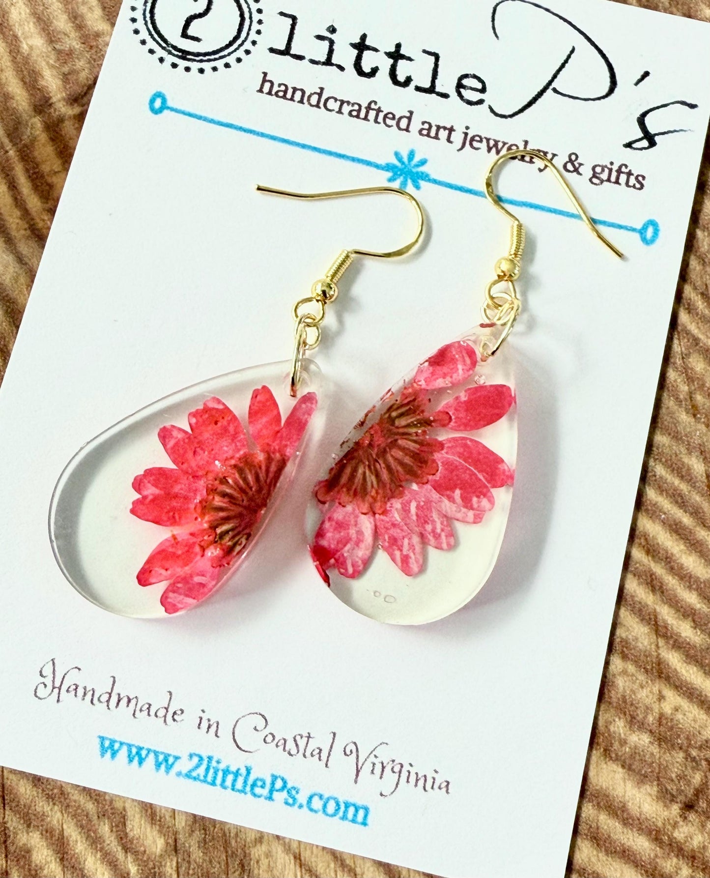 Real Flower Resin Earrings | Teardrop Dried Floral Earrings with 14k Gold-Plated Hooks | Handmade Jewelry | Gift-Ready Packaging by 2 Little