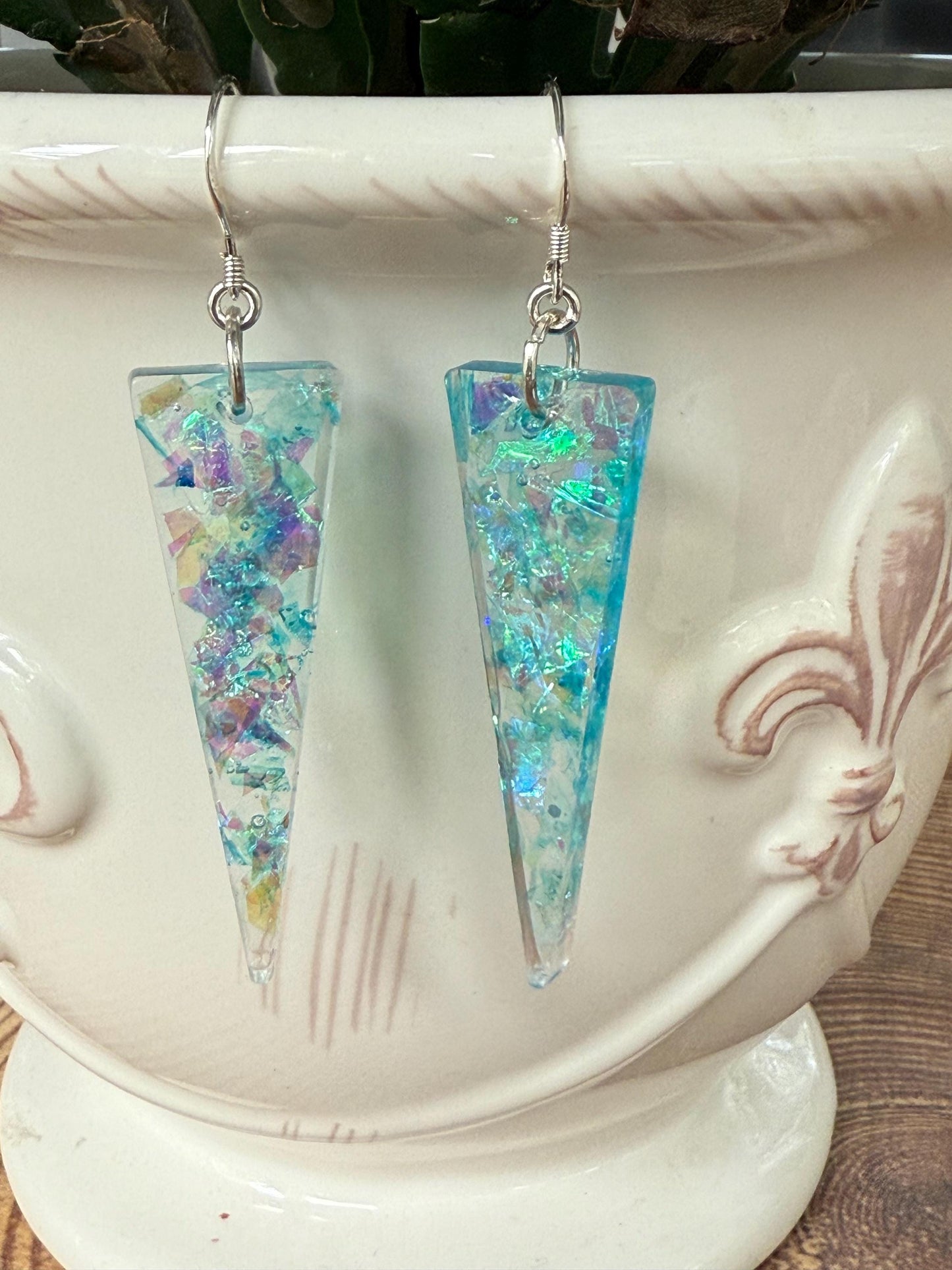 Iridescent Shard Drop Earrings | Handmade Resin Dangles | Lightweight Statement Earrings | Aqua & Pastel Glitter Jewelry by 2 Little P’s