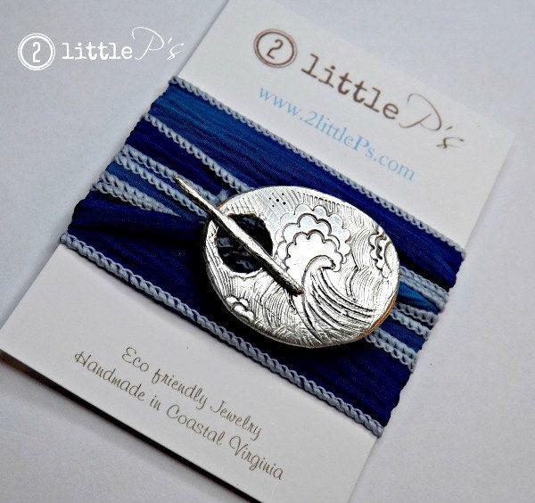 Tidal Nautical Waves White Water Rafting Gift The Tidewater Silver Silk Wrap Bracelet Beach lover