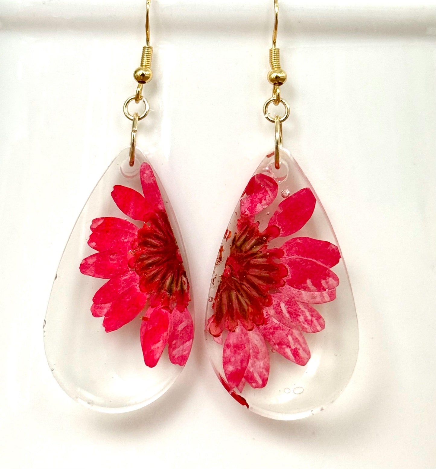 Real Flower Resin Earrings | Teardrop Dried Floral Earrings with 14k Gold-Plated Hooks | Handmade Jewelry | Gift-Ready Packaging by 2 Little