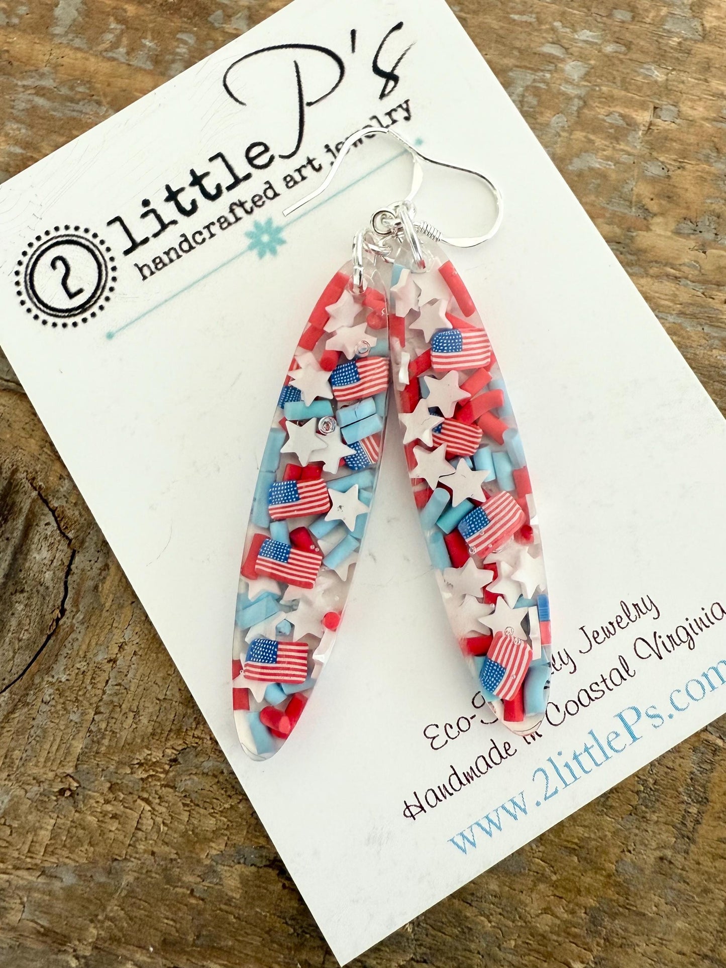 Patriotic USA Resin Earrings – Red, White & Blue Stars and Flags – Handmade 4th of July Jewelry