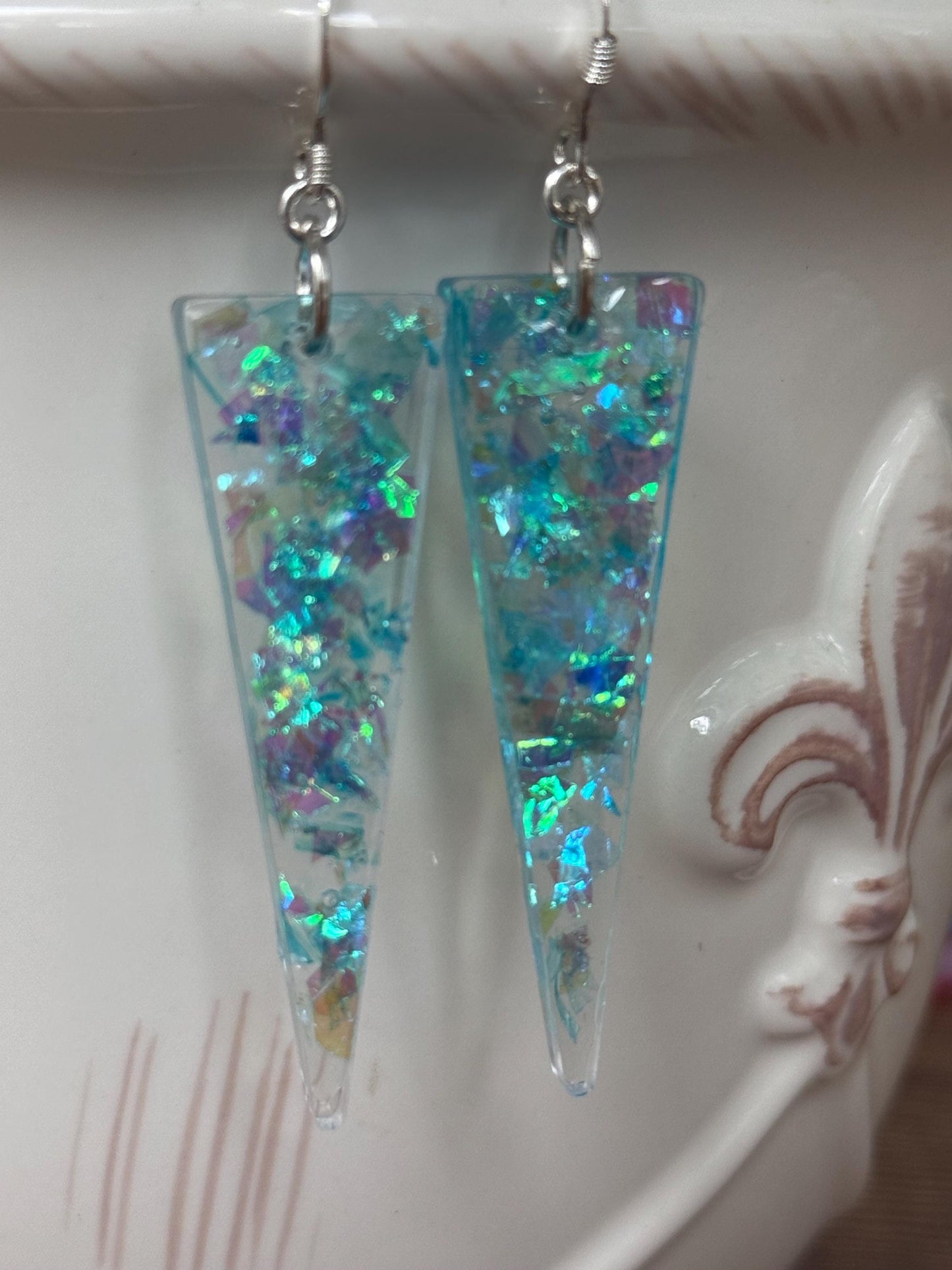 Iridescent Shard Drop Earrings | Handmade Resin Dangles | Lightweight Statement Earrings | Aqua & Pastel Glitter Jewelry by 2 Little P’s