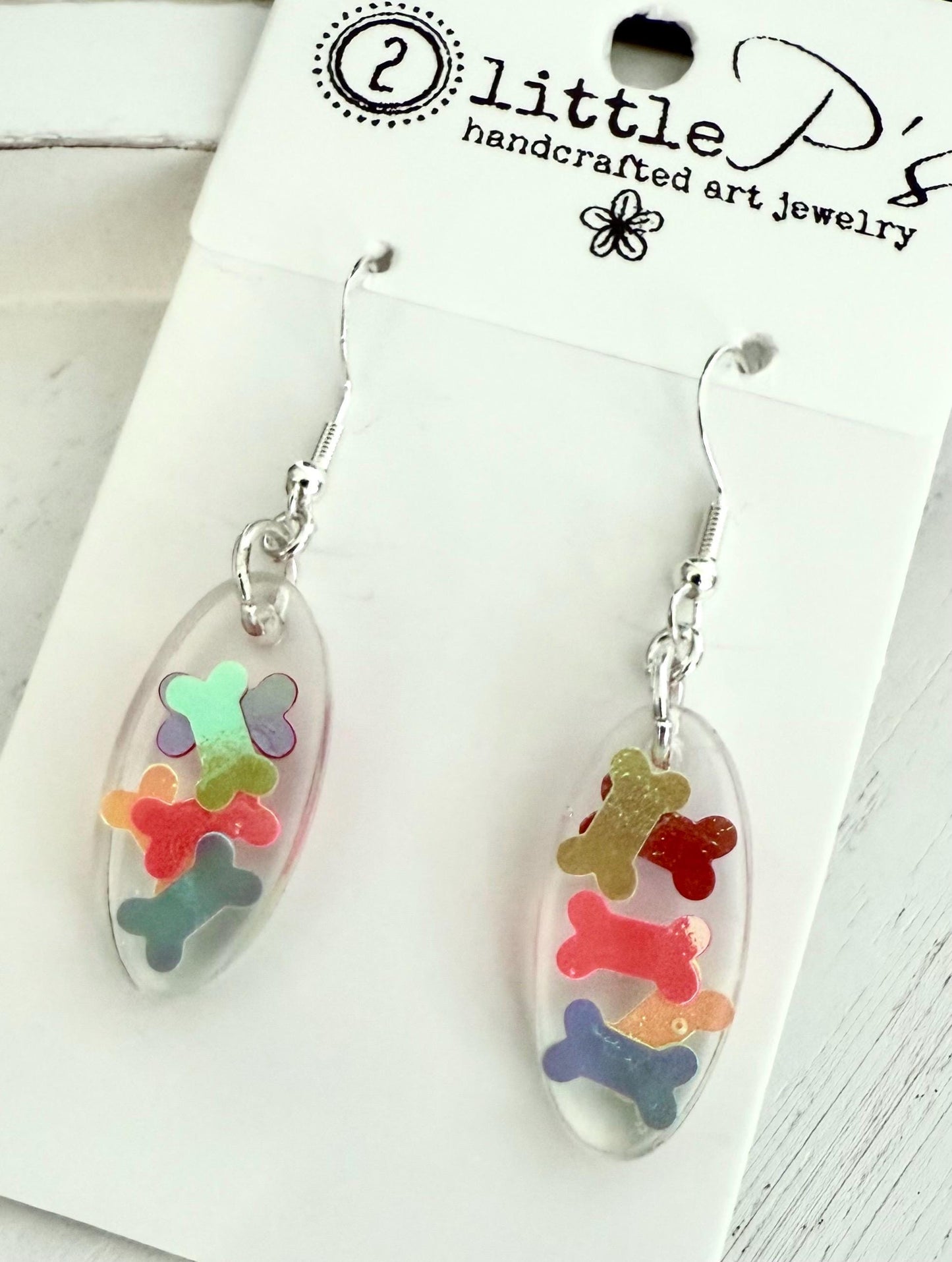 Colorful Dog Bone Confetti Earrings – Resin Dangles for Dog Lovers