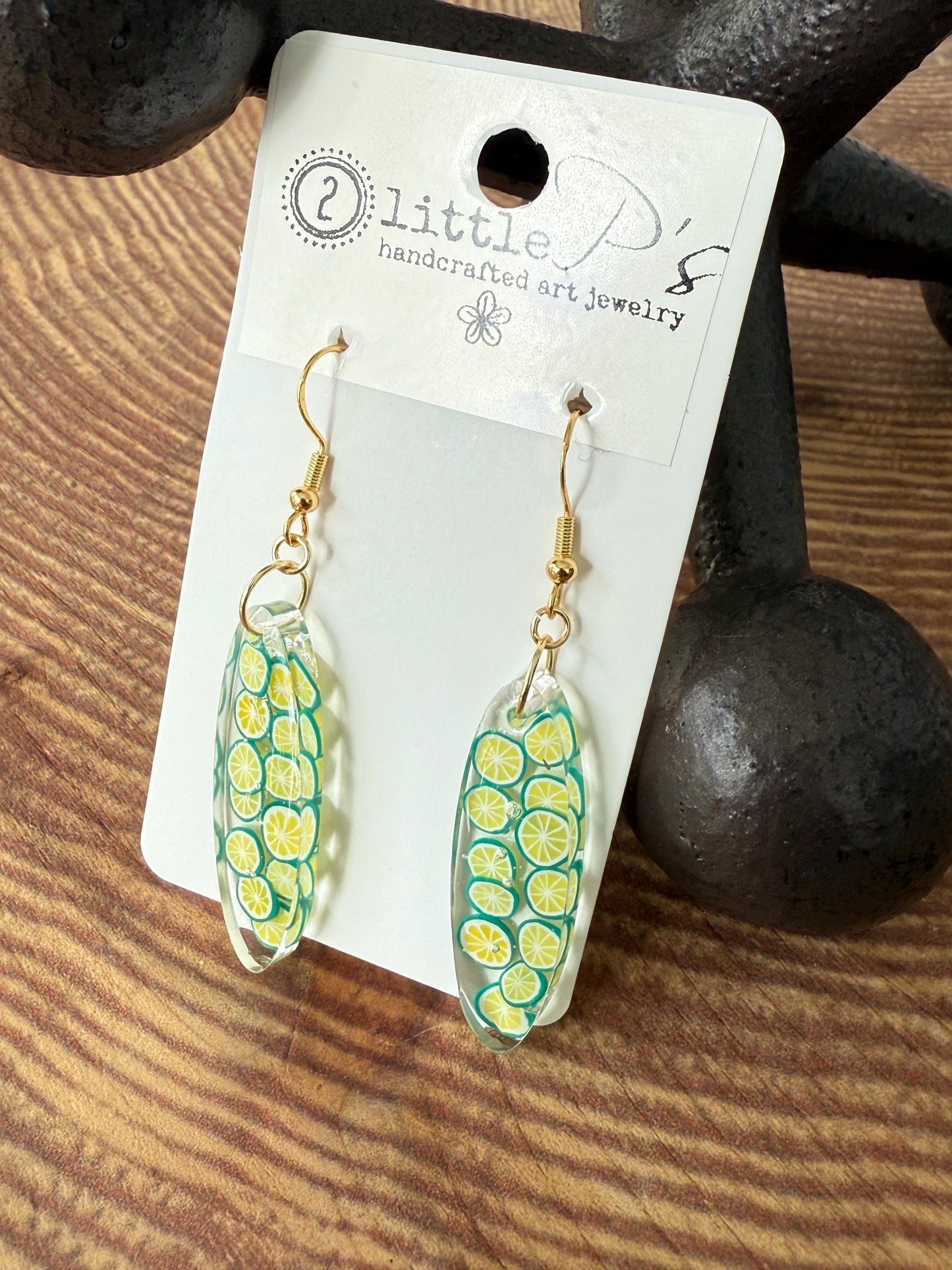Lime Slice Resin Earrings – Handmade Citrus Dangle Earrings with Gold Hooks