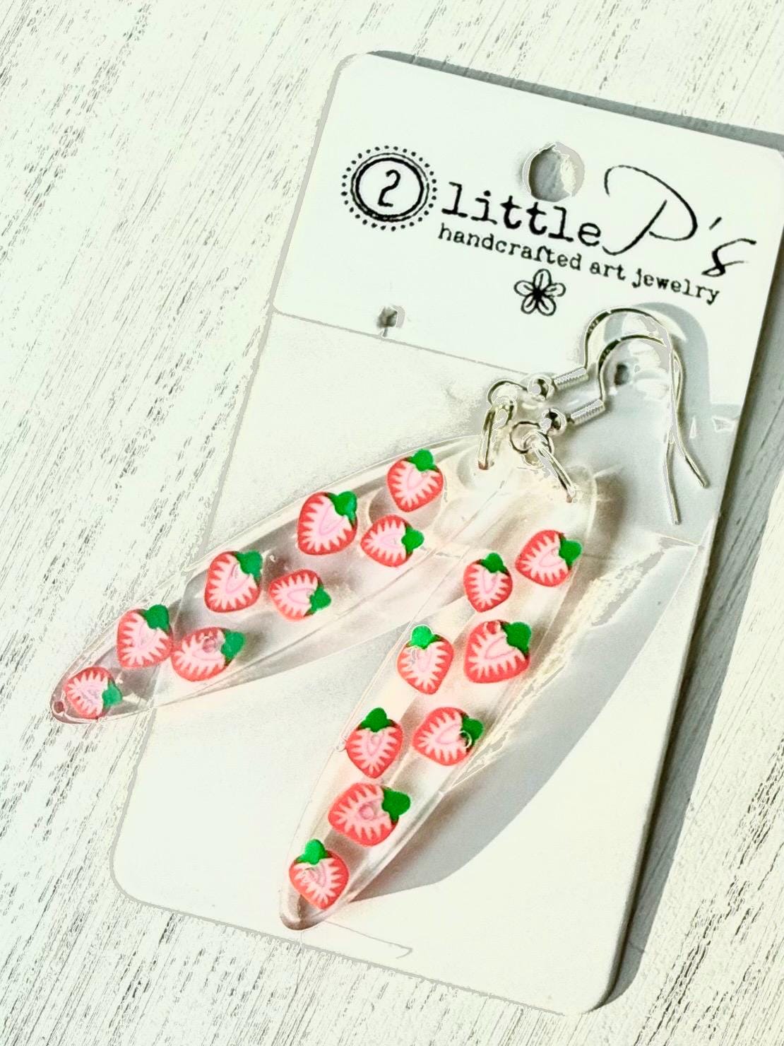 Handcrafted Strawberry Dangle Earrings – Resin Fruit Earrings – Cute Statement Jewelry – Gift for Her – Handmade by 2 Little P’s