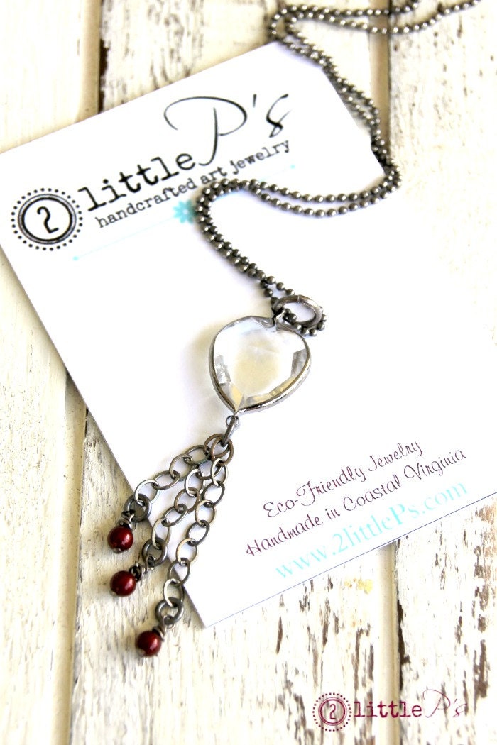 As Seen on the Vampire Diaries, Vampire Jewelry ~ Clear Hearts Necklace, Crystal Heart Necklace, Handcrafted, Edgy Gift for Her