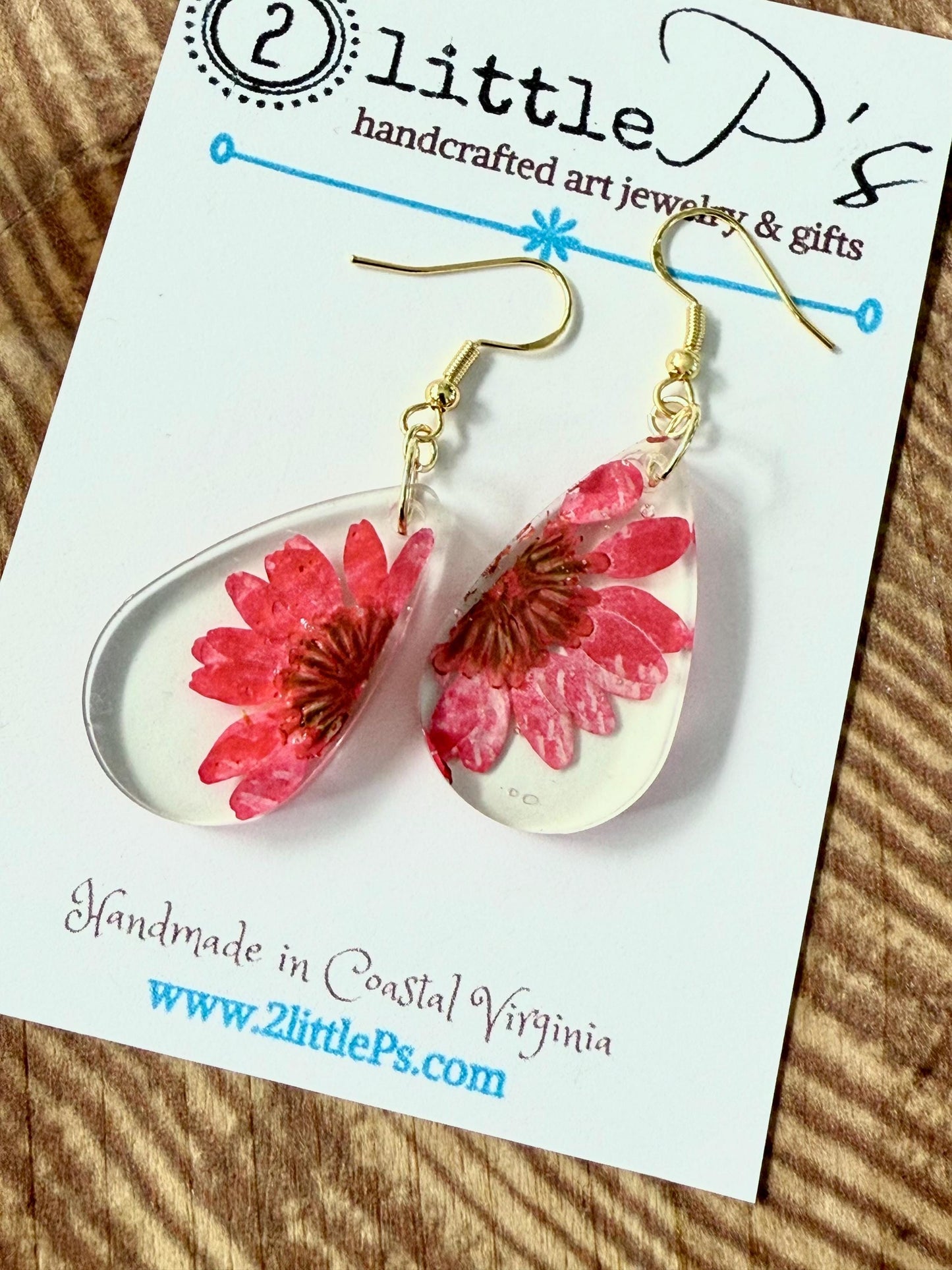 Real Flower Resin Earrings | Teardrop Dried Floral Earrings with 14k Gold-Plated Hooks | Handmade Jewelry | Gift-Ready Packaging by 2 Little