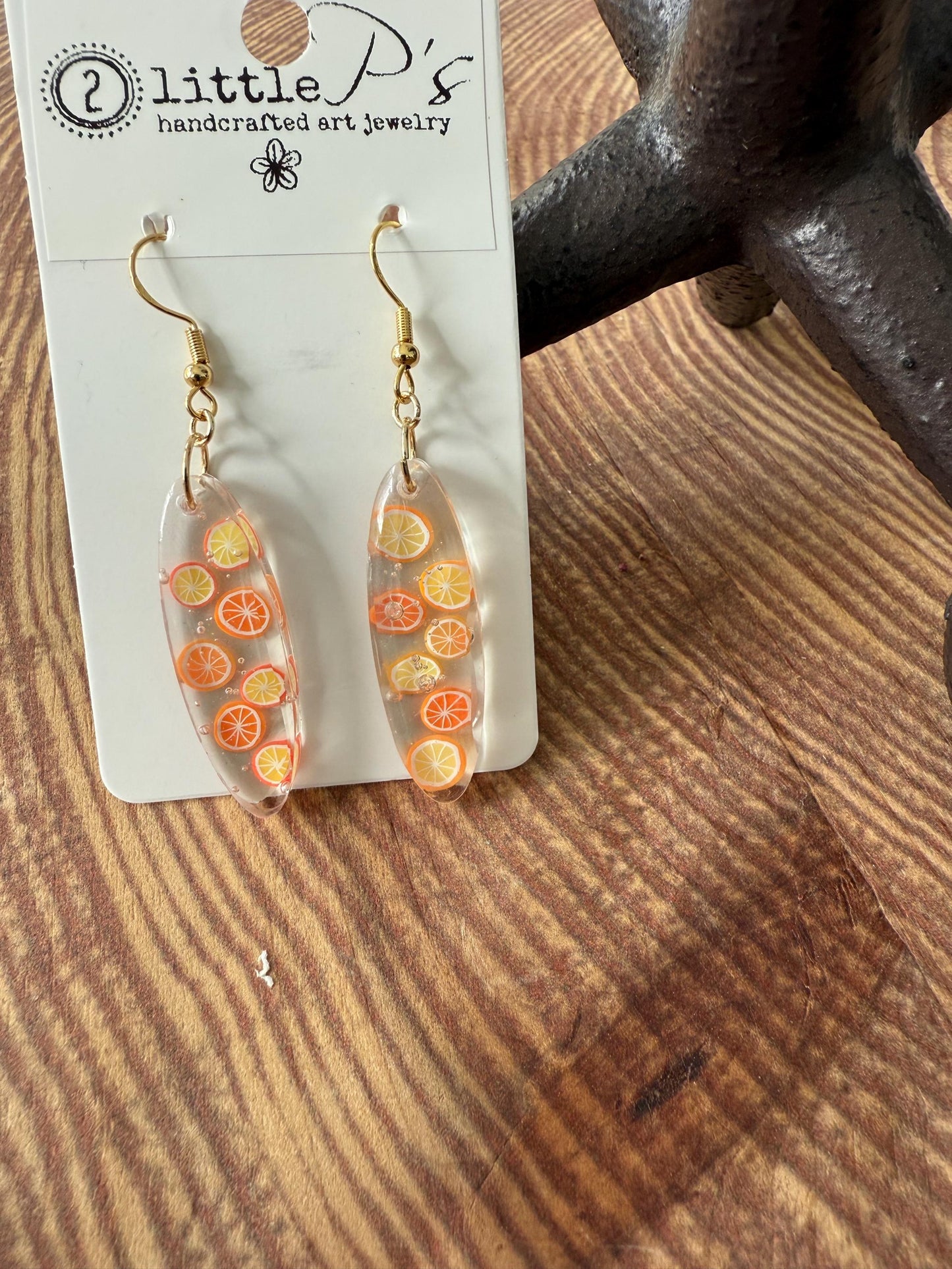 Oodles of Oranges Handmade Resin Earrings with orange confetti – Unique Jewelry