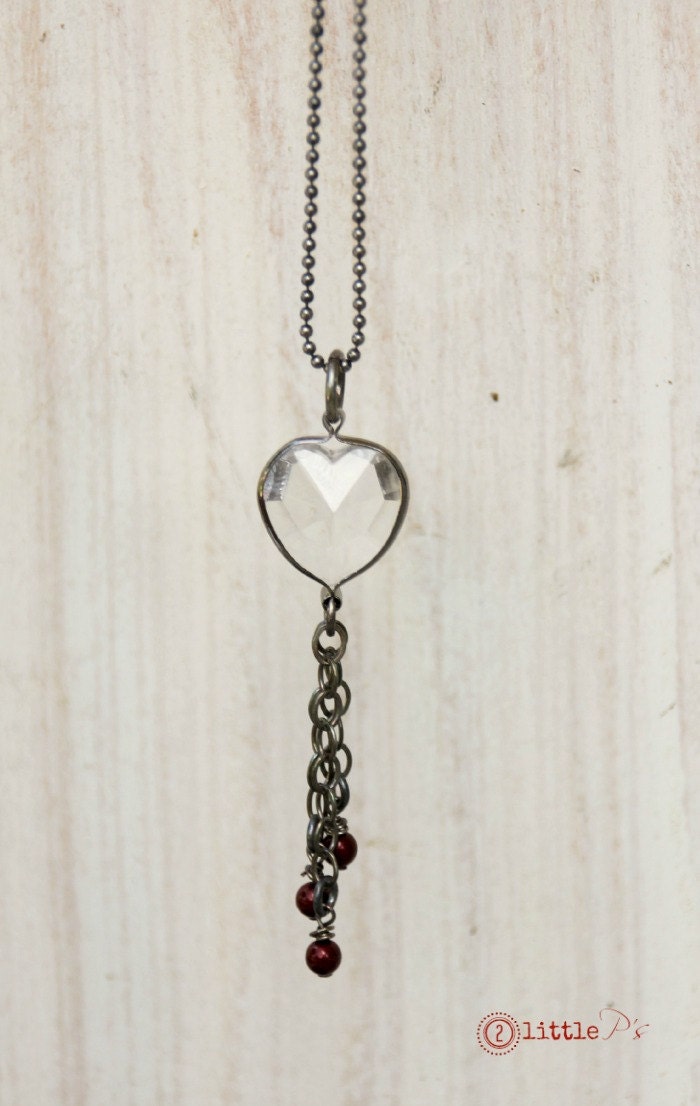 As Seen on the Vampire Diaries, Vampire Jewelry ~ Clear Hearts Necklace, Crystal Heart Necklace, Handcrafted, Edgy Gift for Her