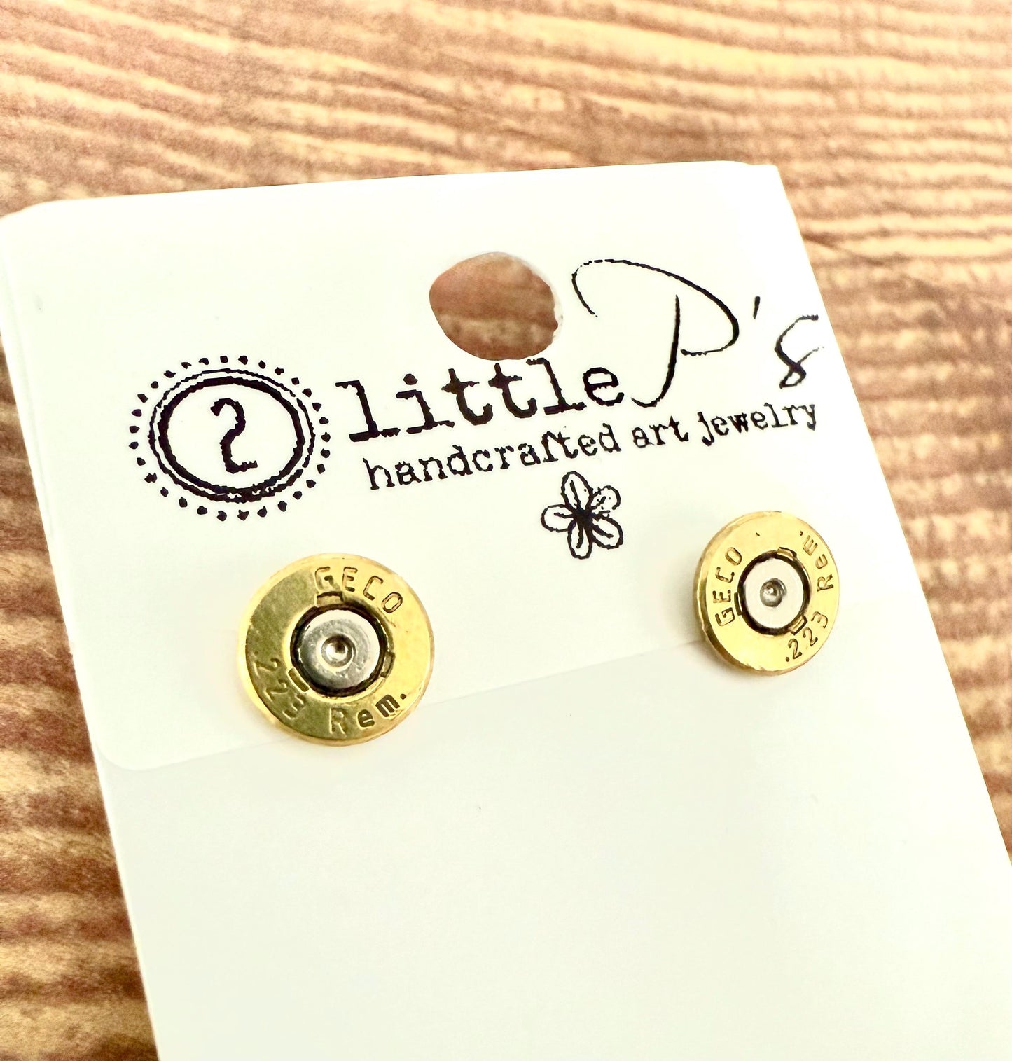 Recycled .223 Bullet Stud Earrings | Brass Shell Casing Jewelry | Handcrafted by 2 Little P’s