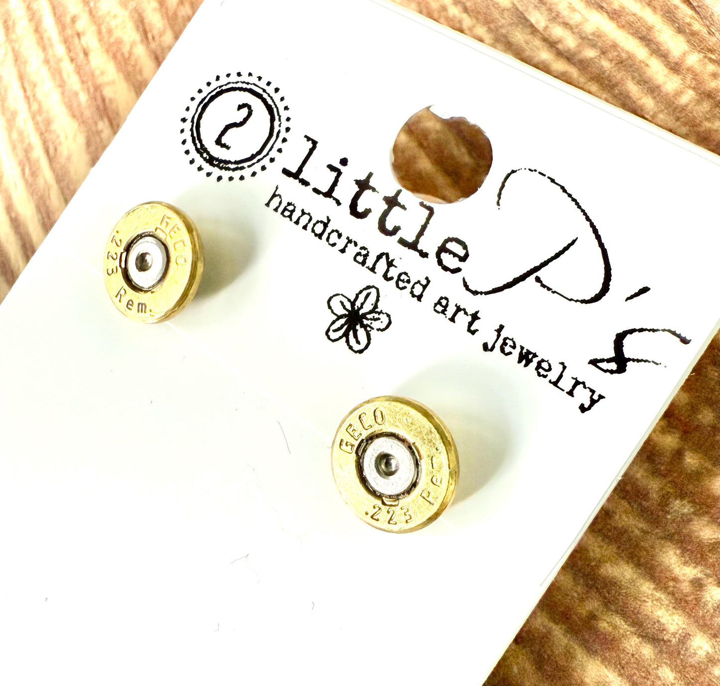 Recycled .223 Bullet Stud Earrings | Brass Shell Casing Jewelry | Handcrafted by 2 Little P’s