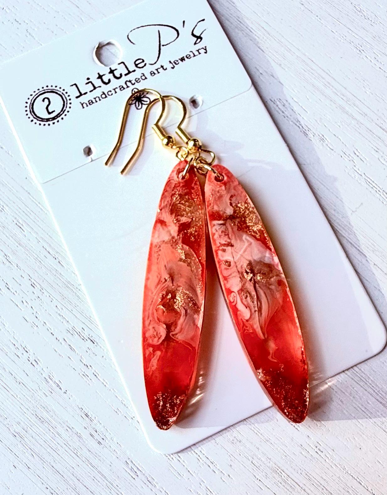 Rose Gold Swirl Resin Earrings – Handcrafted Marbled Dangle Earrings – Lightweight Statement Jewelry – 2 Little P’s Handmade