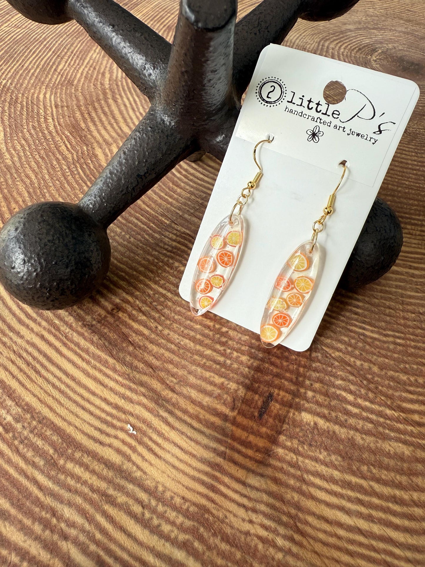 Oodles of Oranges Handmade Resin Earrings with orange confetti – Unique Jewelry