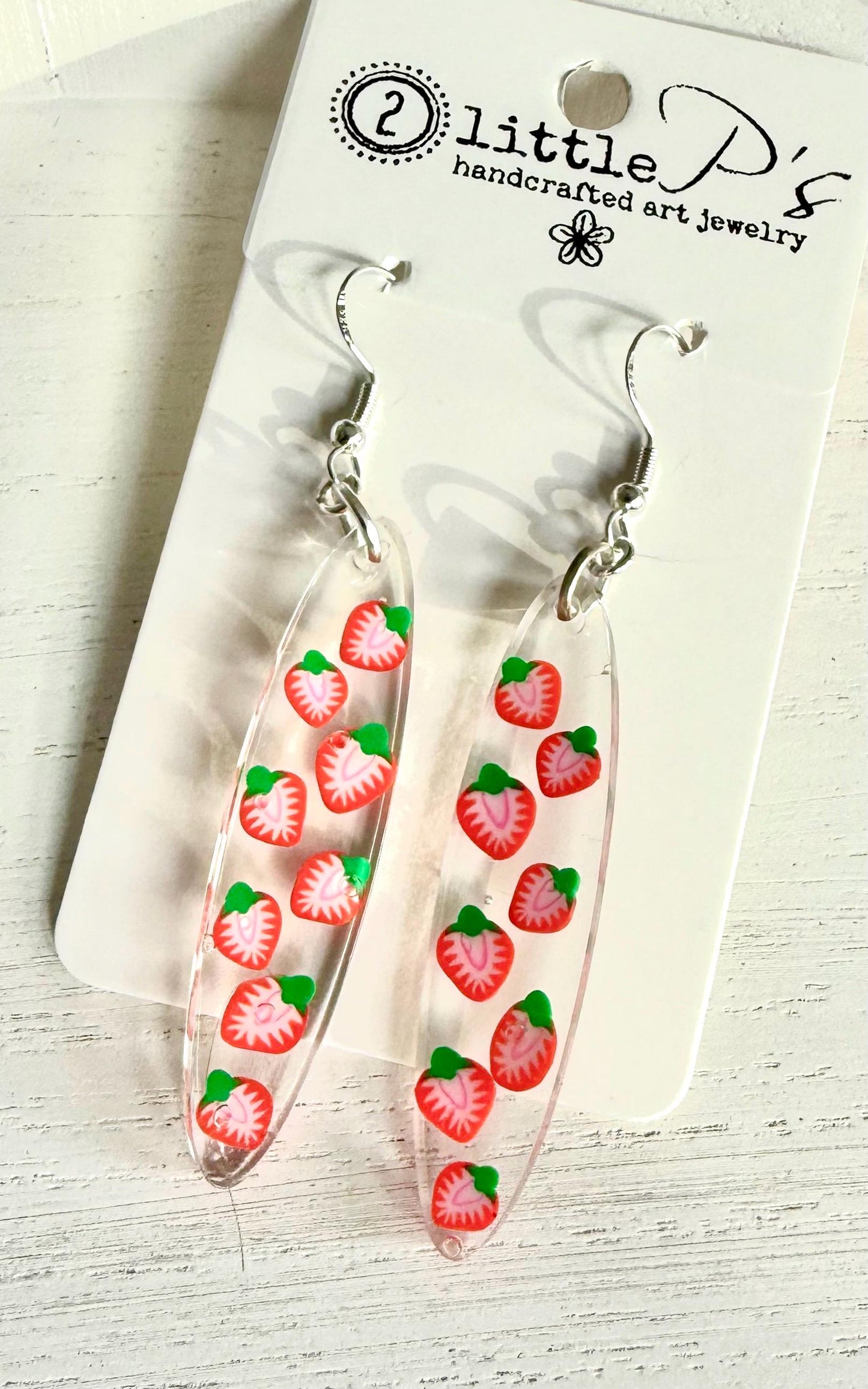 Handcrafted Strawberry Dangle Earrings – Resin Fruit Earrings – Cute Statement Jewelry – Gift for Her – Handmade by 2 Little P’s