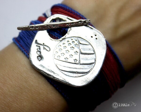 READY TO SHIP Patriot Bracelet, America, American Flag Jewelry, Freedom Bracelet, Silk Wrap Bracelet, Stars and Stripes