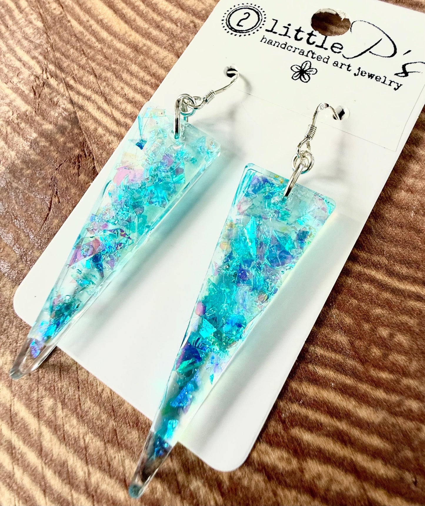 Iridescent Shard Drop Earrings | Handmade Resin Dangles | Lightweight Statement Earrings | Aqua & Pastel Glitter Jewelry by 2 Little P’s