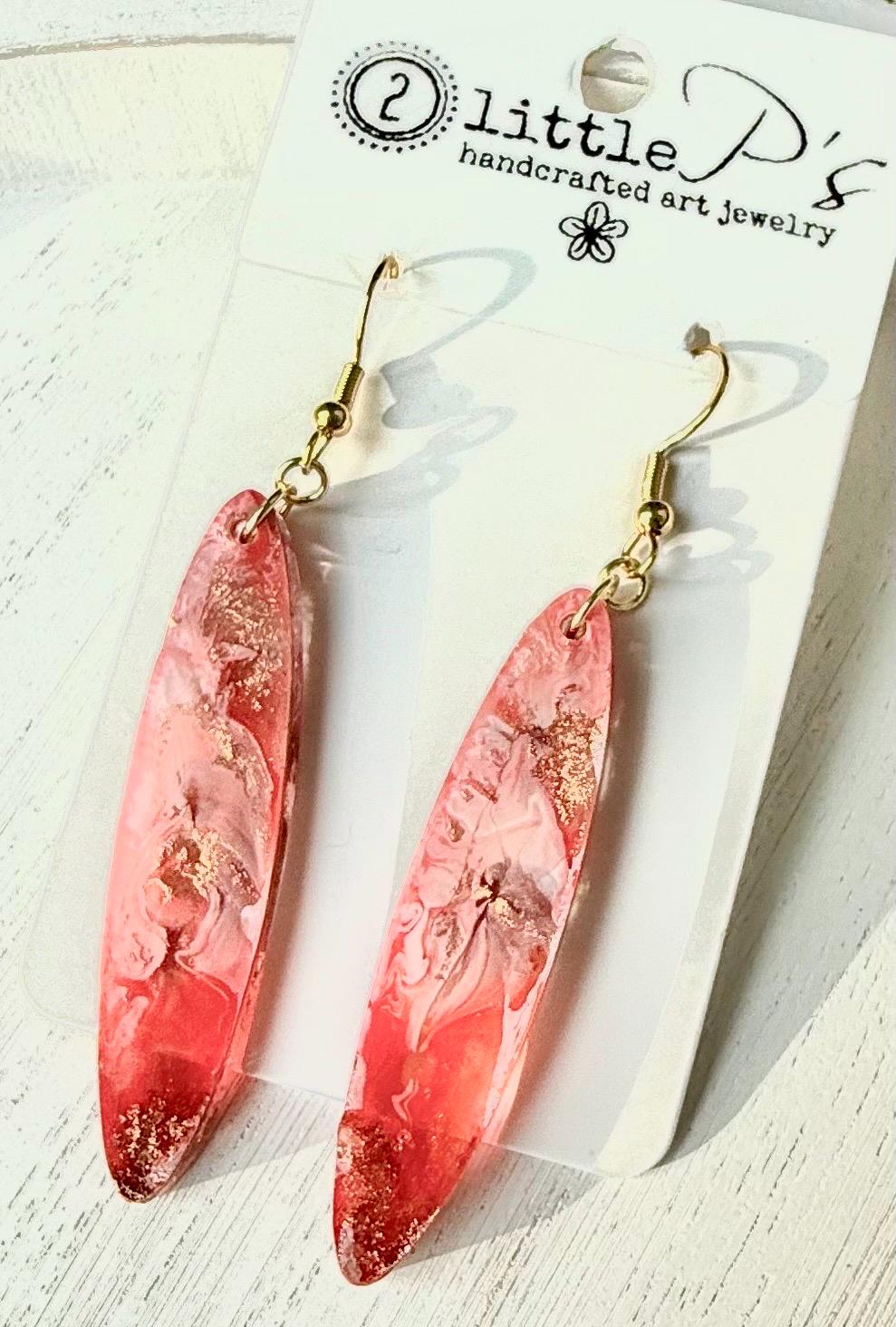 Rose Gold Swirl Resin Earrings – Handcrafted Marbled Dangle Earrings – Lightweight Statement Jewelry – 2 Little P’s Handmade