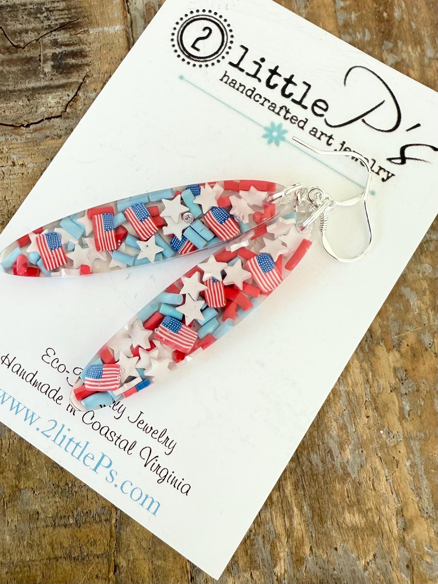 Patriotic USA Resin Earrings – Red, White & Blue Stars and Flags – Handmade 4th of July Jewelry