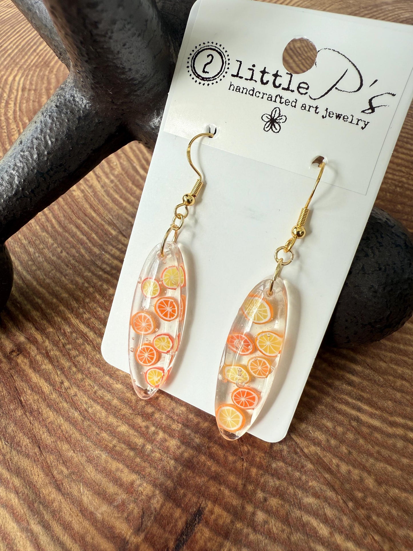 Oodles of Oranges Handmade Resin Earrings with orange confetti – Unique Jewelry