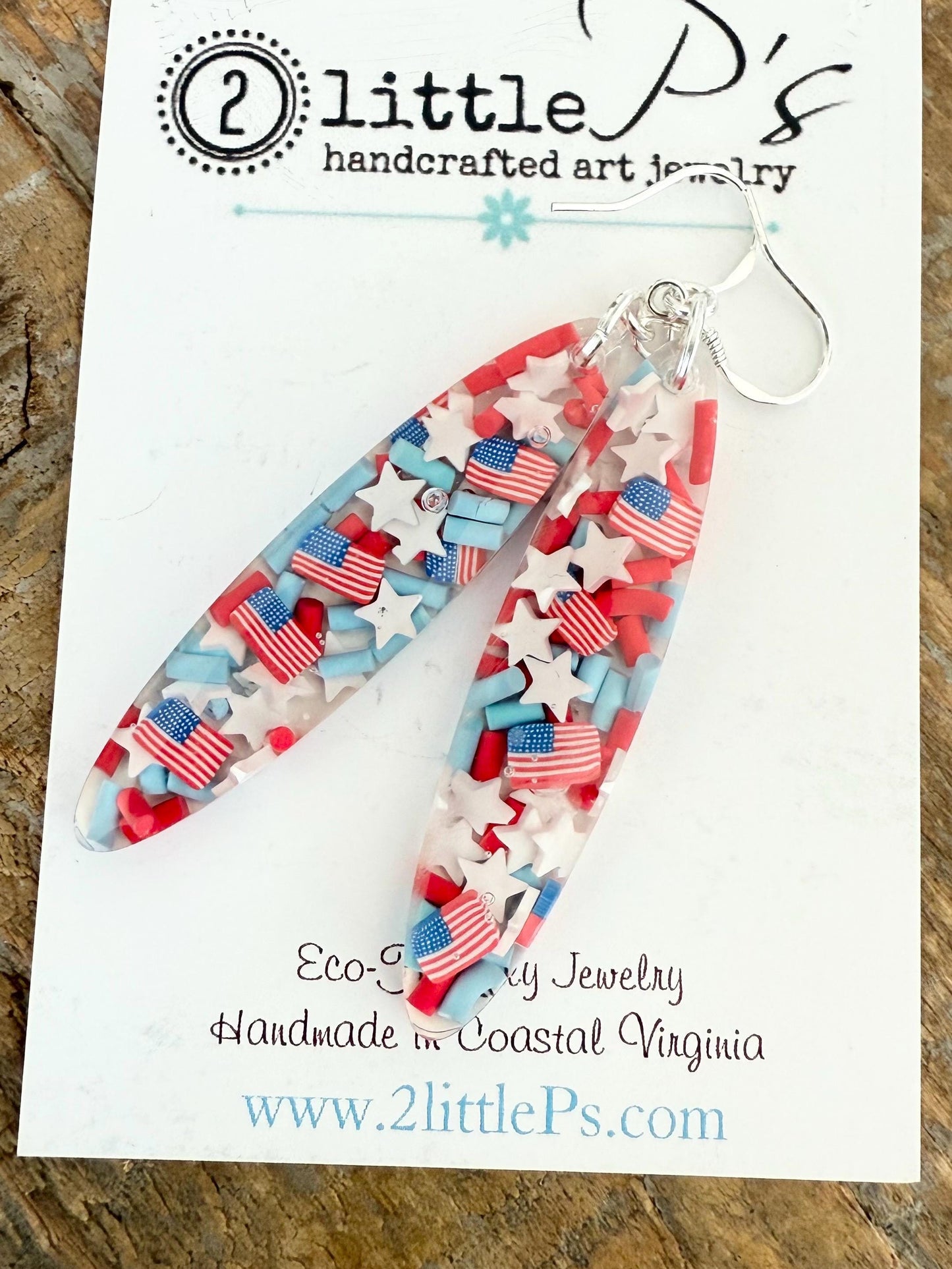Patriotic USA Resin Earrings – Red, White & Blue Stars and Flags – Handmade 4th of July Jewelry