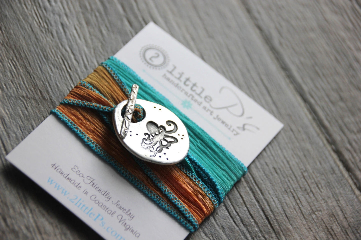 Ships Today, Silk Wrap Bracelet Nautical Beachy Octopus Beach Lover NEW DESIGN