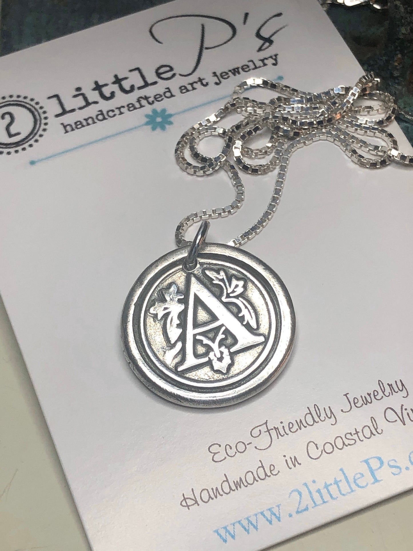 Letter A Charm, 99% Pure Silver Charm, Necklace, Mother's Day Gift, Mom Jewelry Custom Gift, Monogram Wax Seal Pendant Personalized Gift
