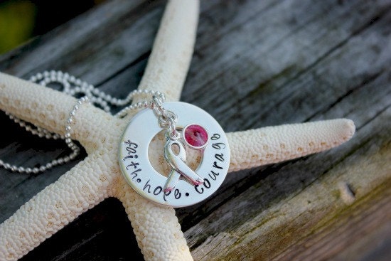 Cancer Awareness Jewelry, Inspirational ~ Handstamped Sterling Silver Faith - Hope - Courage Infinity Awareness Necklace