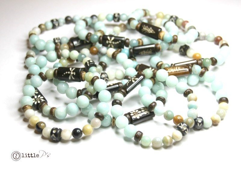Flower Stackies, Elastic Stretch Bracelet, Dragonfly Bead Bracelets, Cool Gift for her