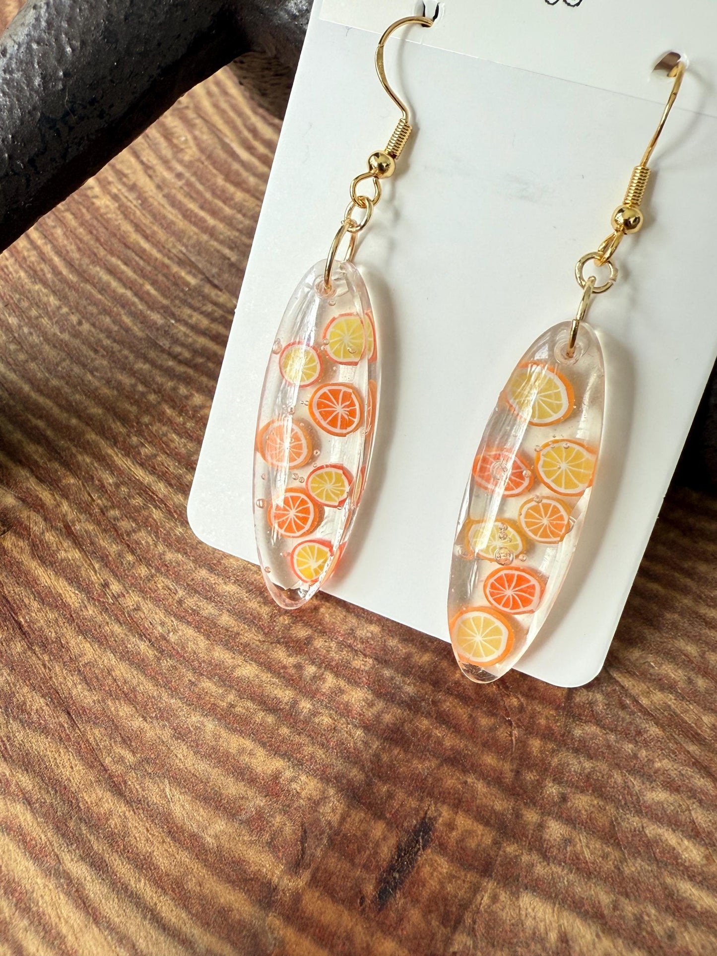 Oodles of Oranges Handmade Resin Earrings with orange confetti – Unique Jewelry