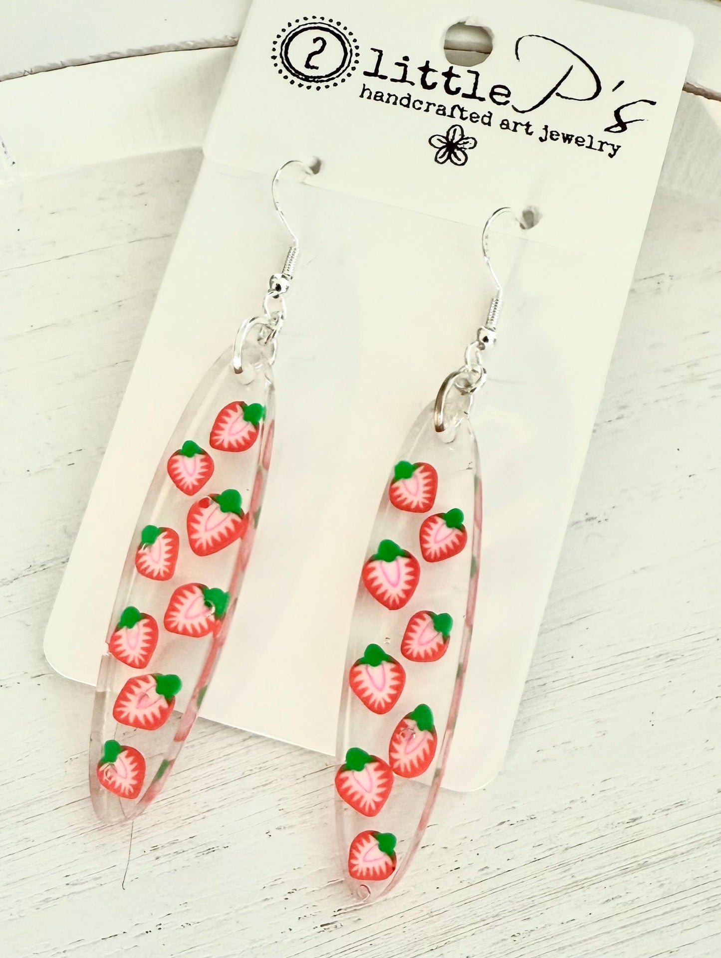 Handcrafted Strawberry Dangle Earrings – Resin Fruit Earrings – Cute Statement Jewelry – Gift for Her – Handmade by 2 Little P’s