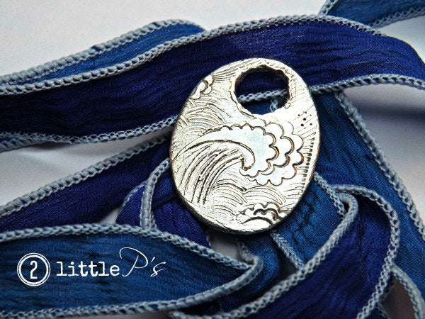 Tidal Nautical Waves White Water Rafting Gift The Tidewater Silver Silk Wrap Bracelet Beach lover