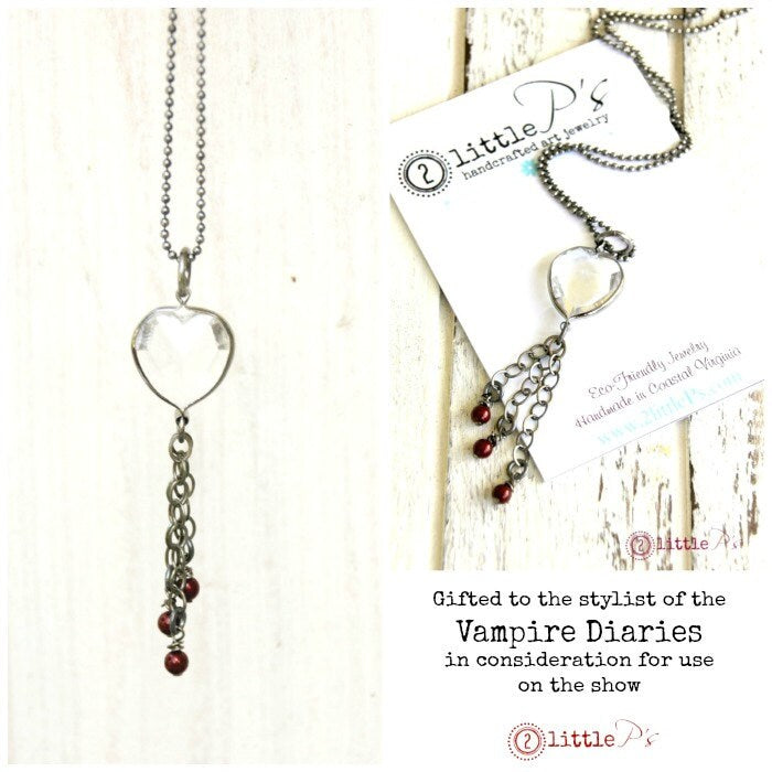 As Seen on the Vampire Diaries, Vampire Jewelry ~ Clear Hearts Necklace, Crystal Heart Necklace, Handcrafted, Edgy Gift for Her