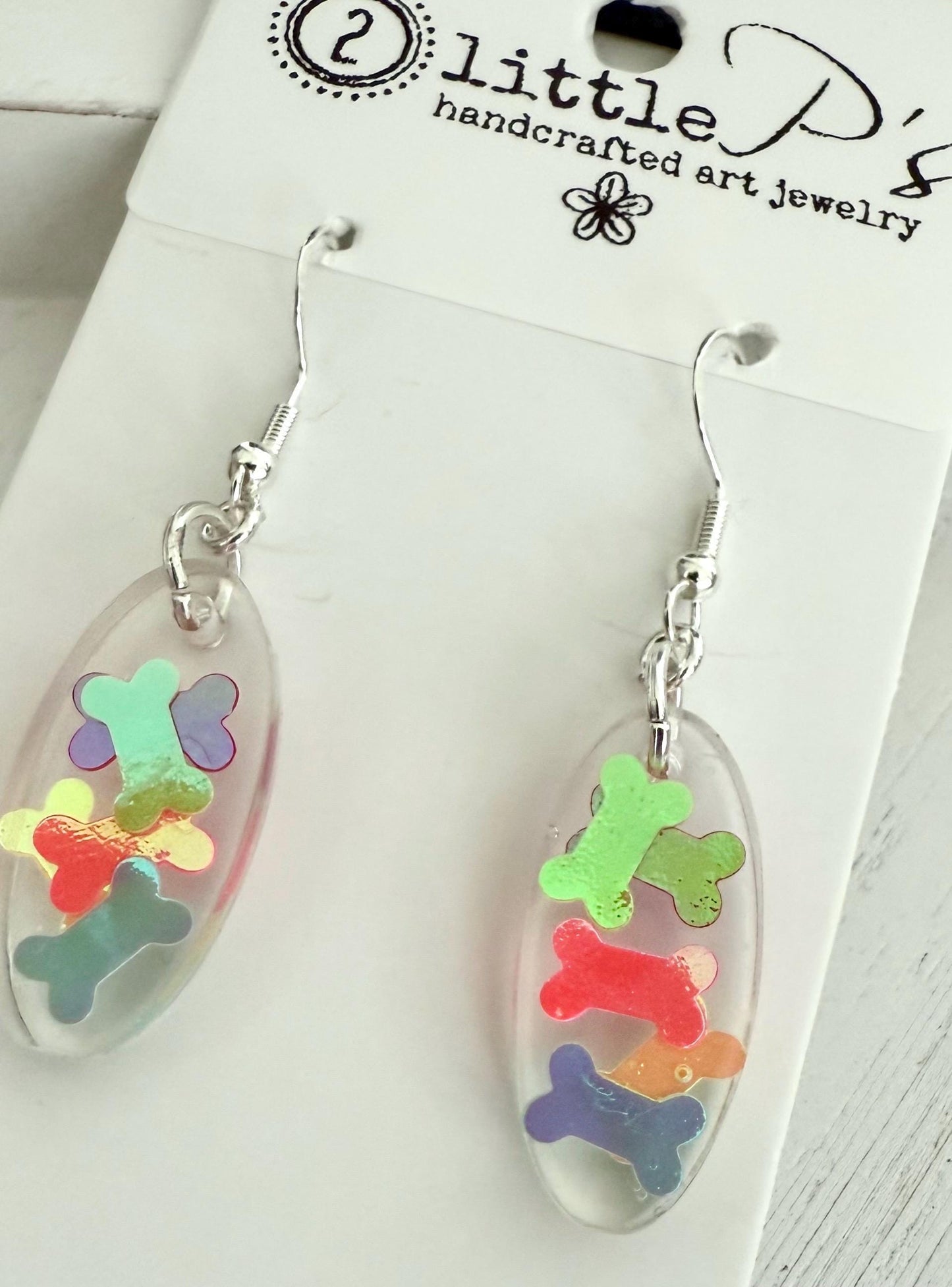 Colorful Dog Bone Confetti Earrings – Resin Dangles for Dog Lovers