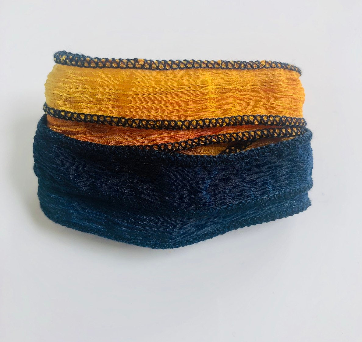 Silk Wrap Ribbon, Silk Ribbon Wrap ~ Navy and Light Orange Silk Wrap Ribbon - One Ribbon