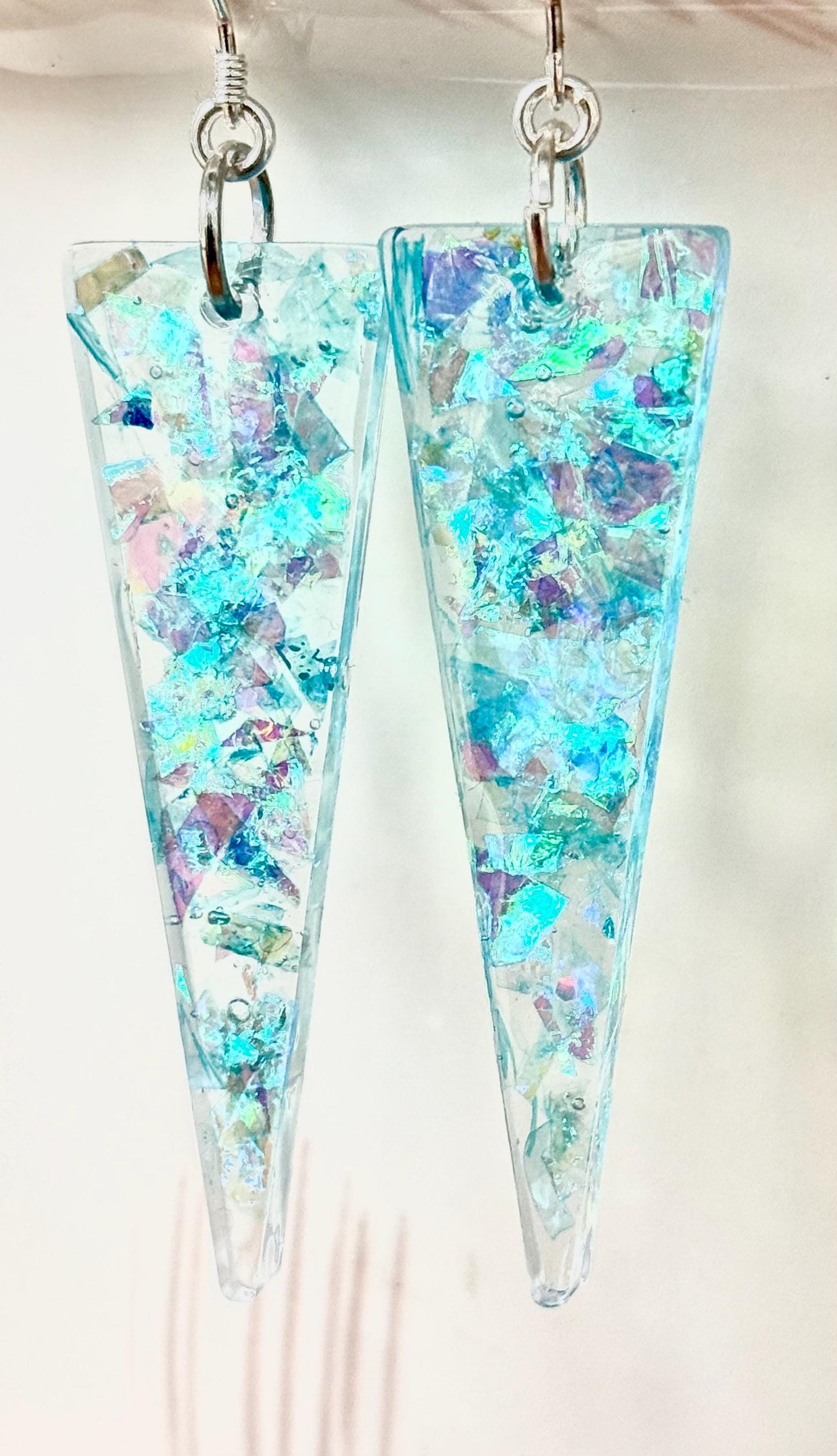Iridescent Shard Drop Earrings | Handmade Resin Dangles | Lightweight Statement Earrings | Aqua & Pastel Glitter Jewelry by 2 Little P’s