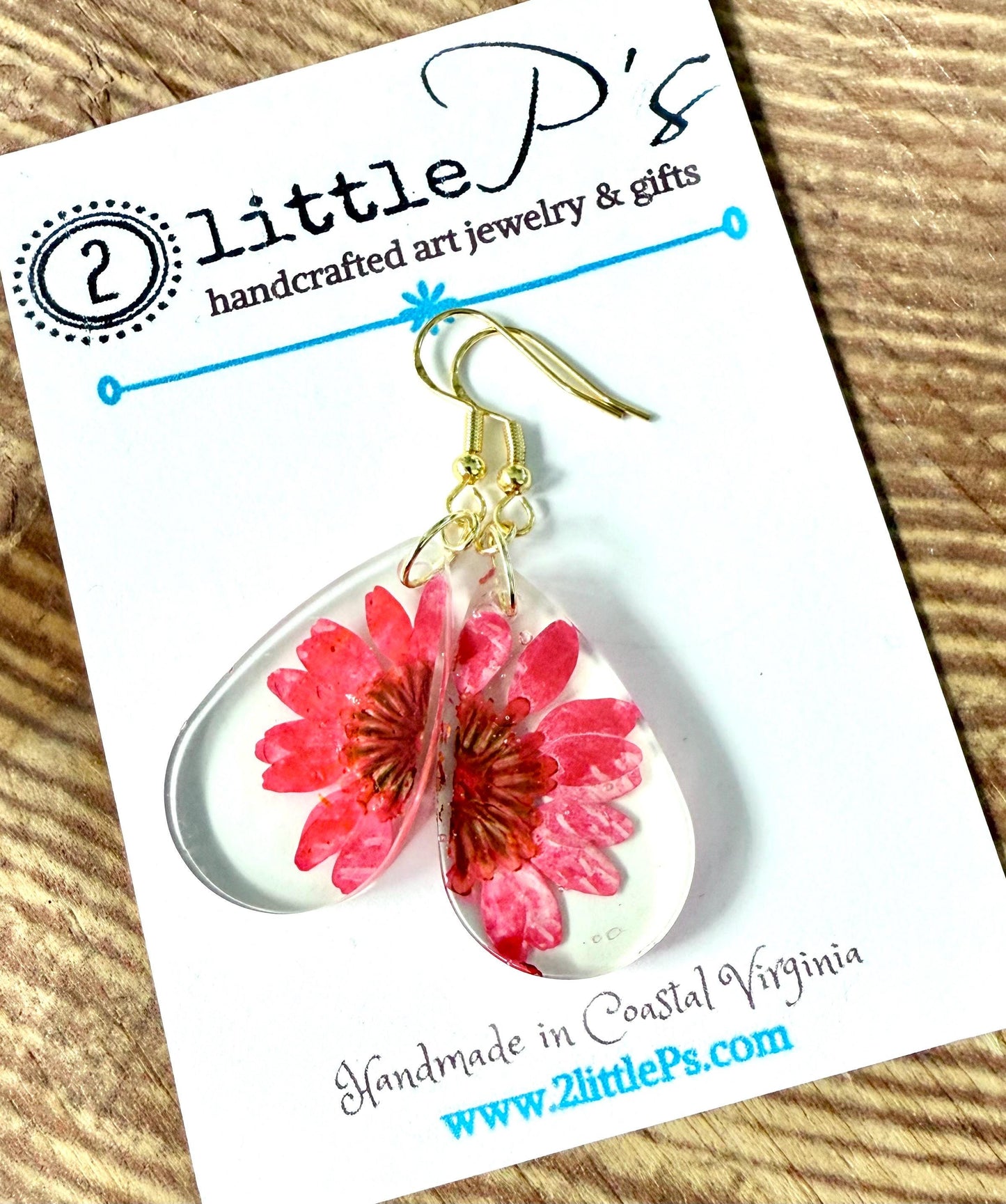 Real Flower Resin Earrings | Teardrop Dried Floral Earrings with 14k Gold-Plated Hooks | Handmade Jewelry | Gift-Ready Packaging by 2 Little