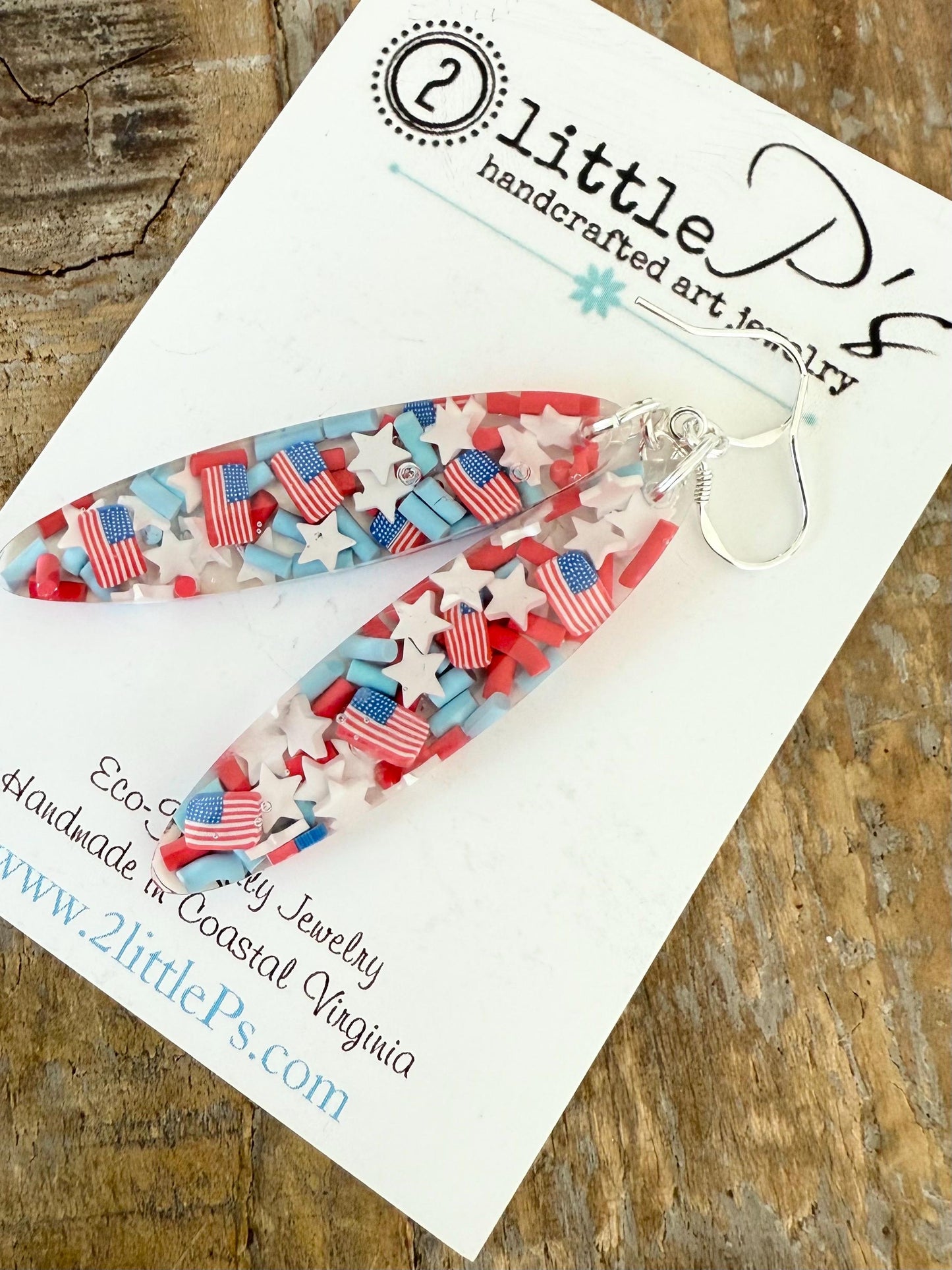 Patriotic USA Resin Earrings – Red, White & Blue Stars and Flags – Handmade 4th of July Jewelry